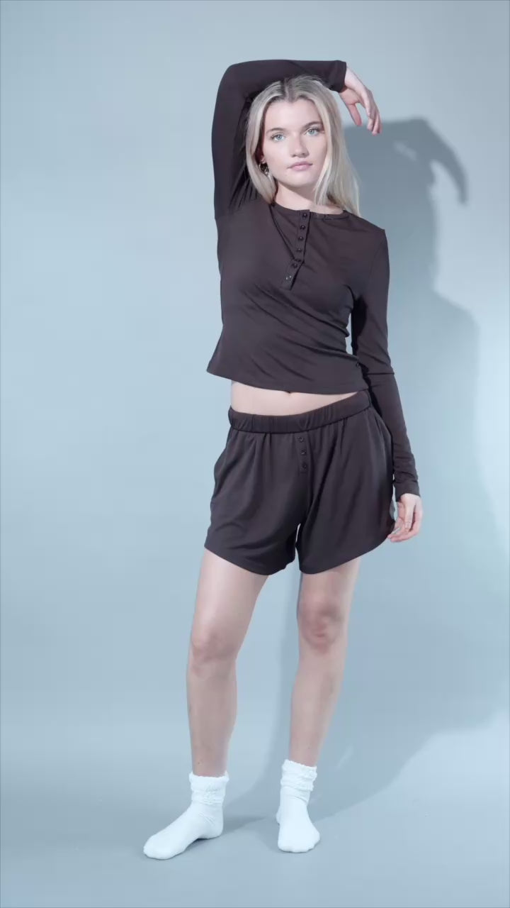 Women's Cozy Henley Top and Short Set