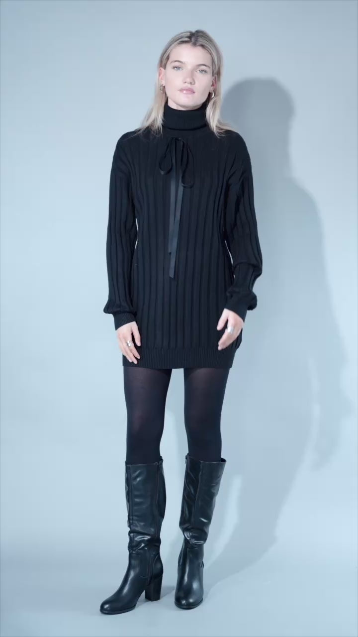 Women's Cable Knit Turtleneck Sweater Dress