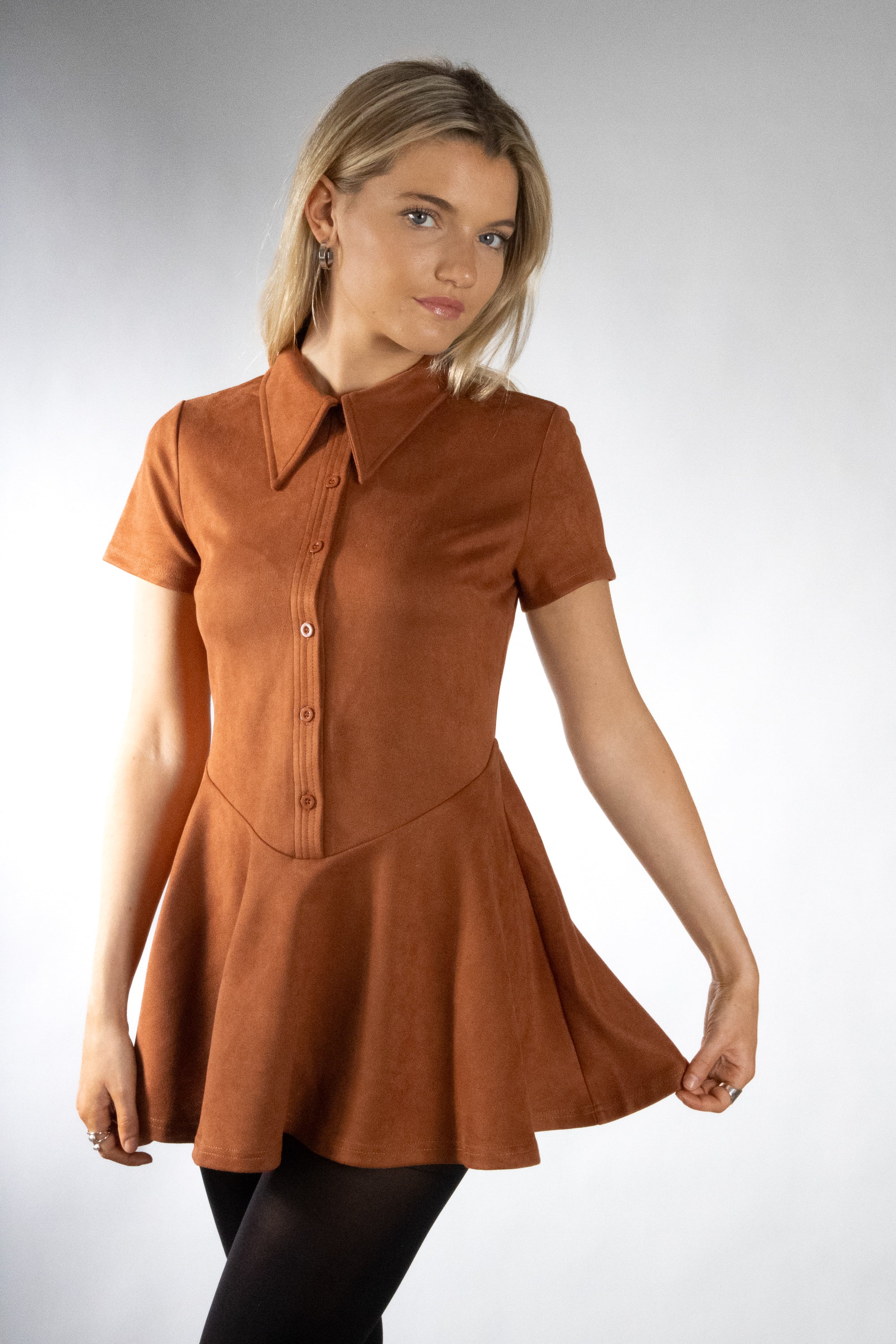 Women's Drop Waist Collared Flare Dress