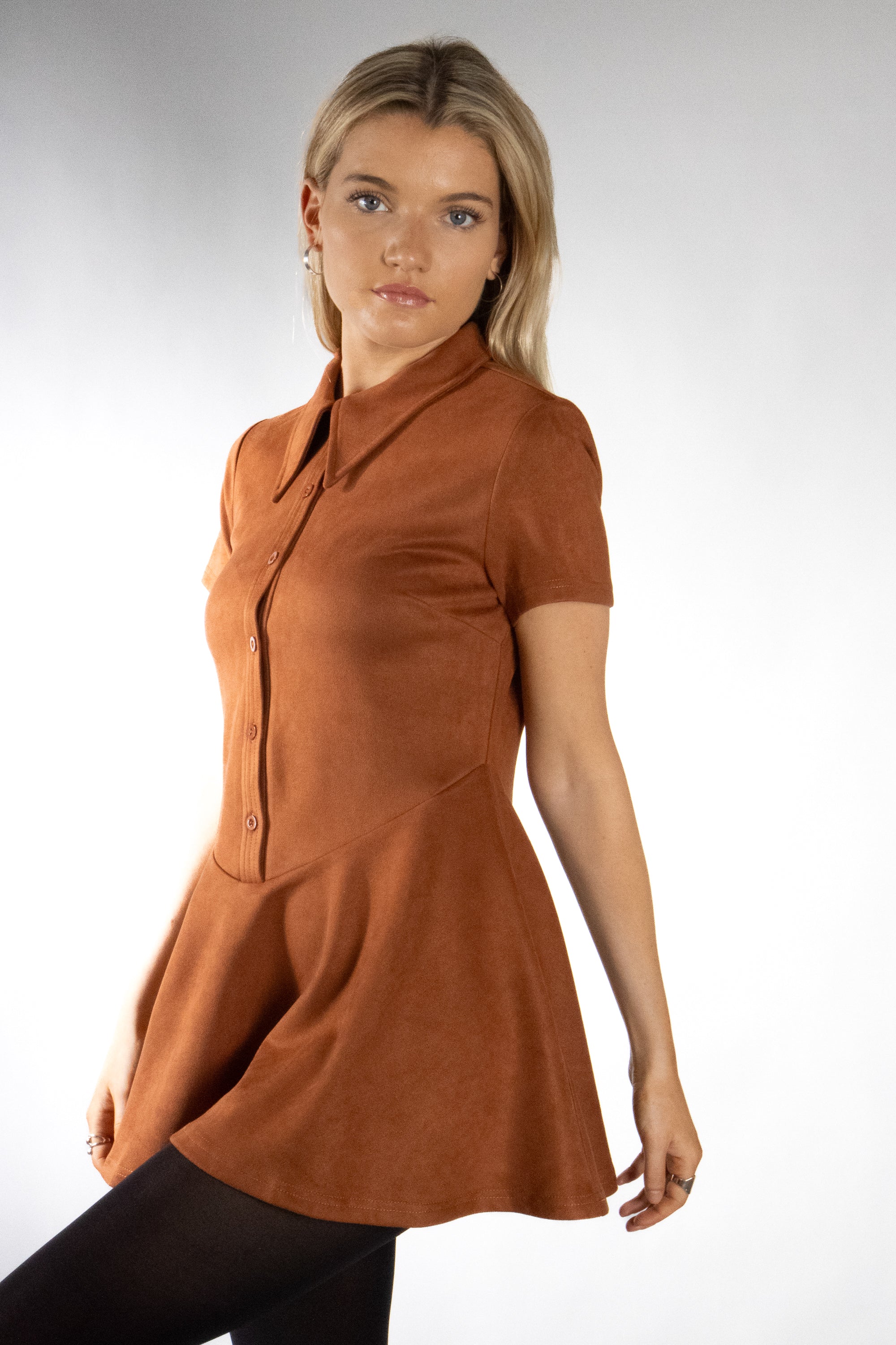 Women's Drop Waist Collared Flare Dress