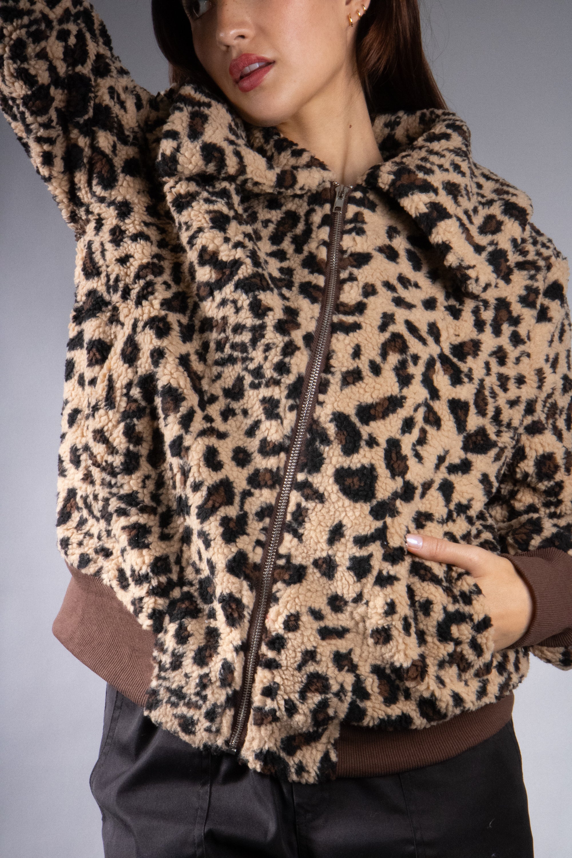 Women's Oversized Collar Plush Bomber Jacket