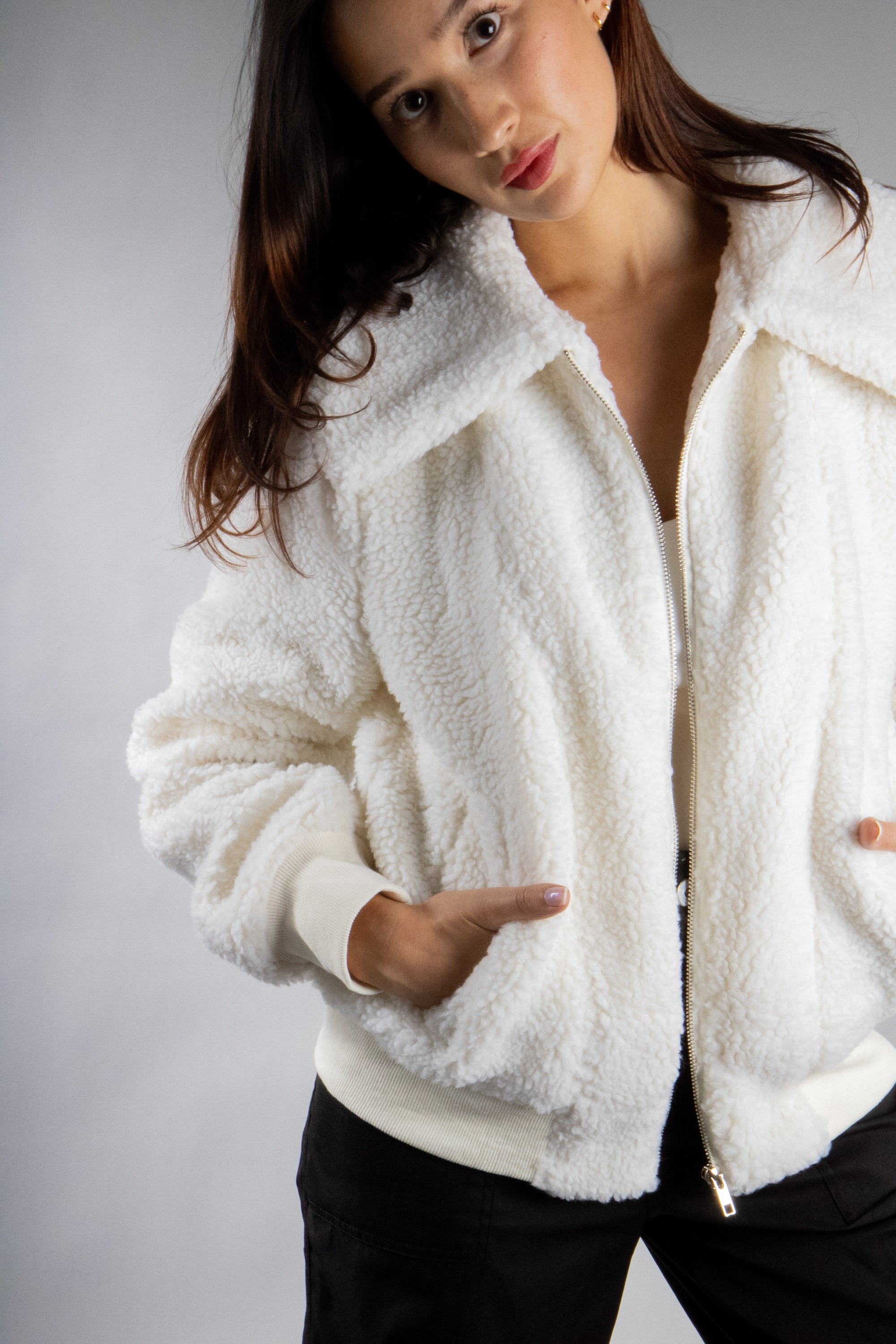 Women's Oversized Collar Plush Bomber Jacket