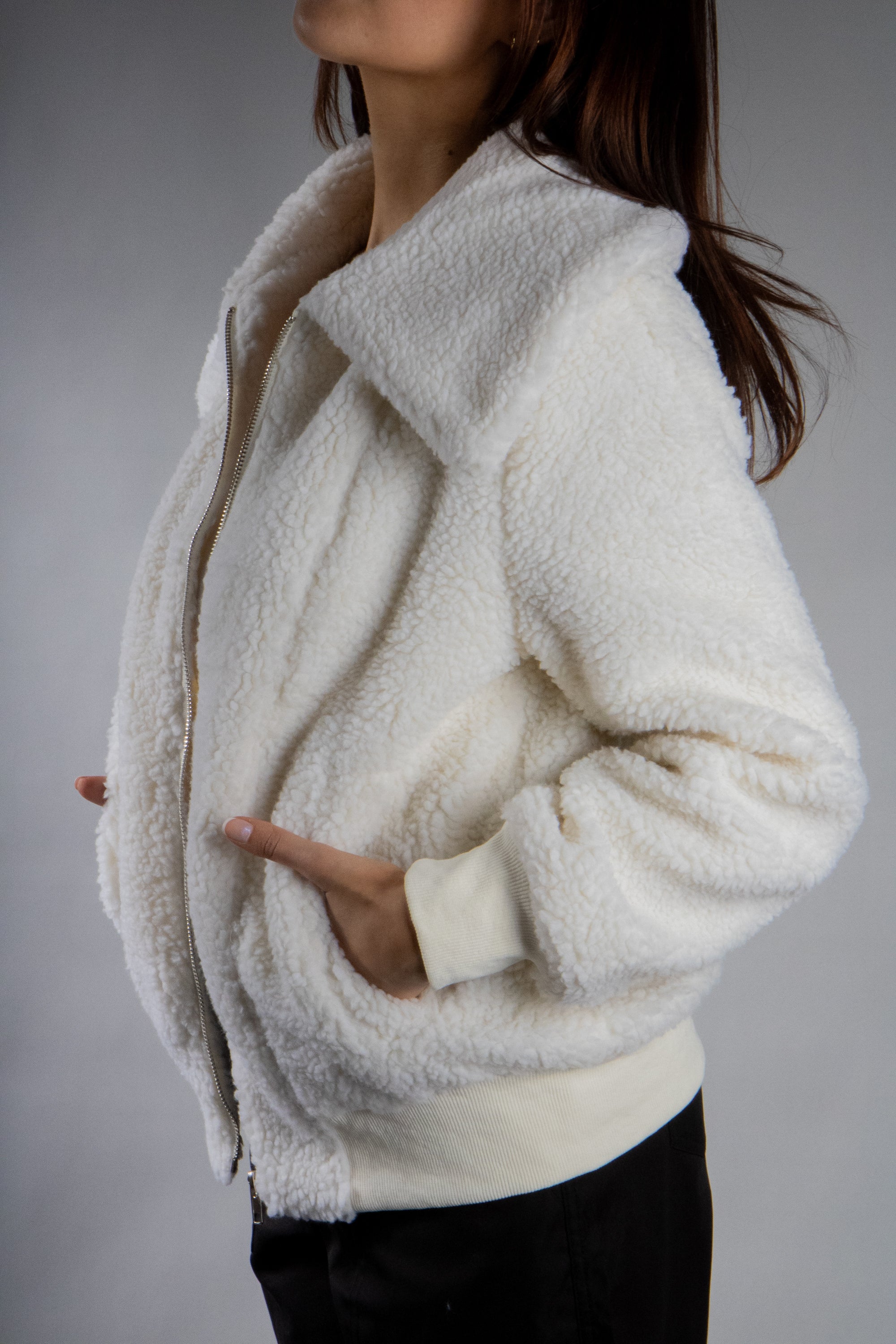 Women's Oversized Collar Plush Bomber Jacket