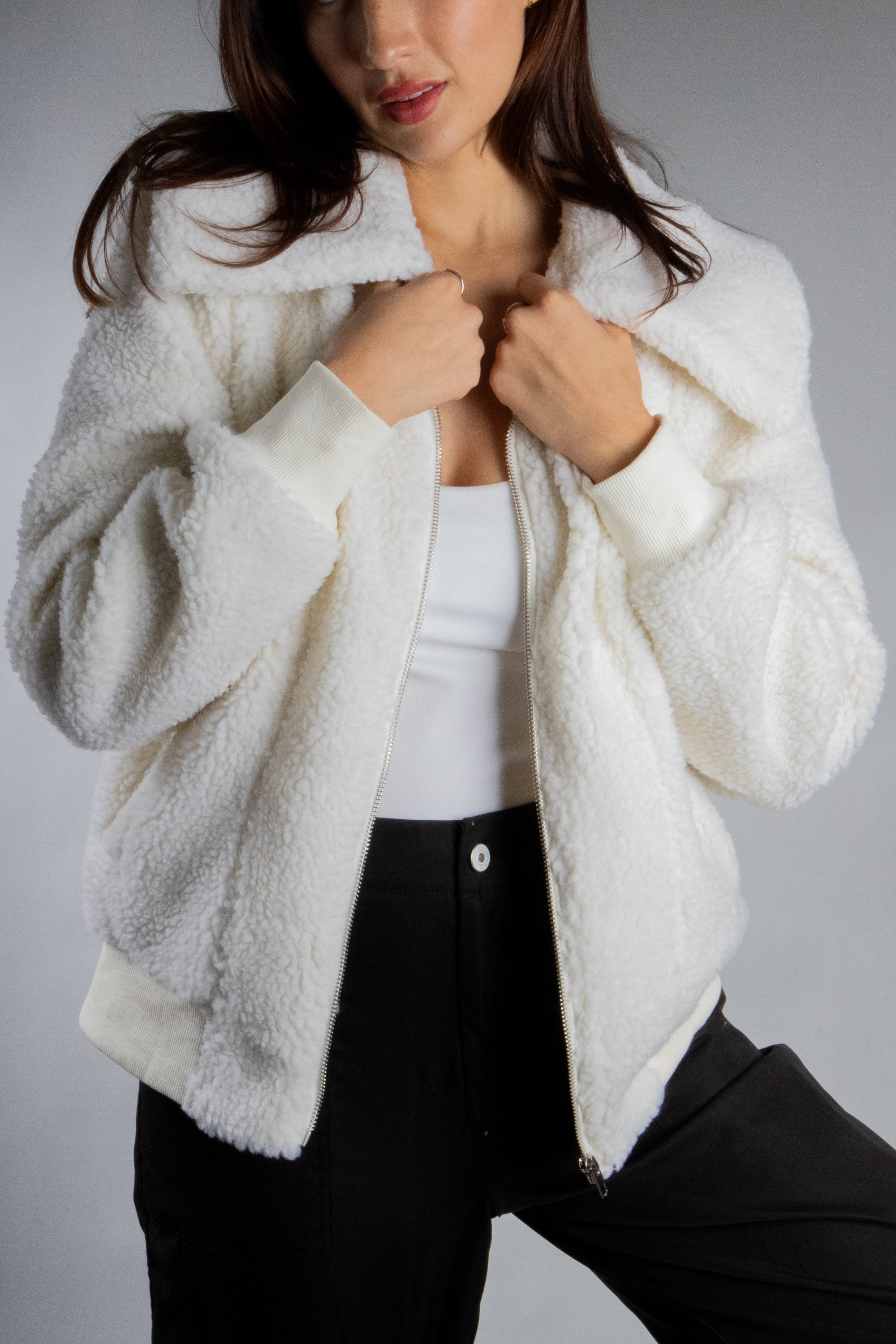 Women's Oversized Collar Plush Bomber Jacket