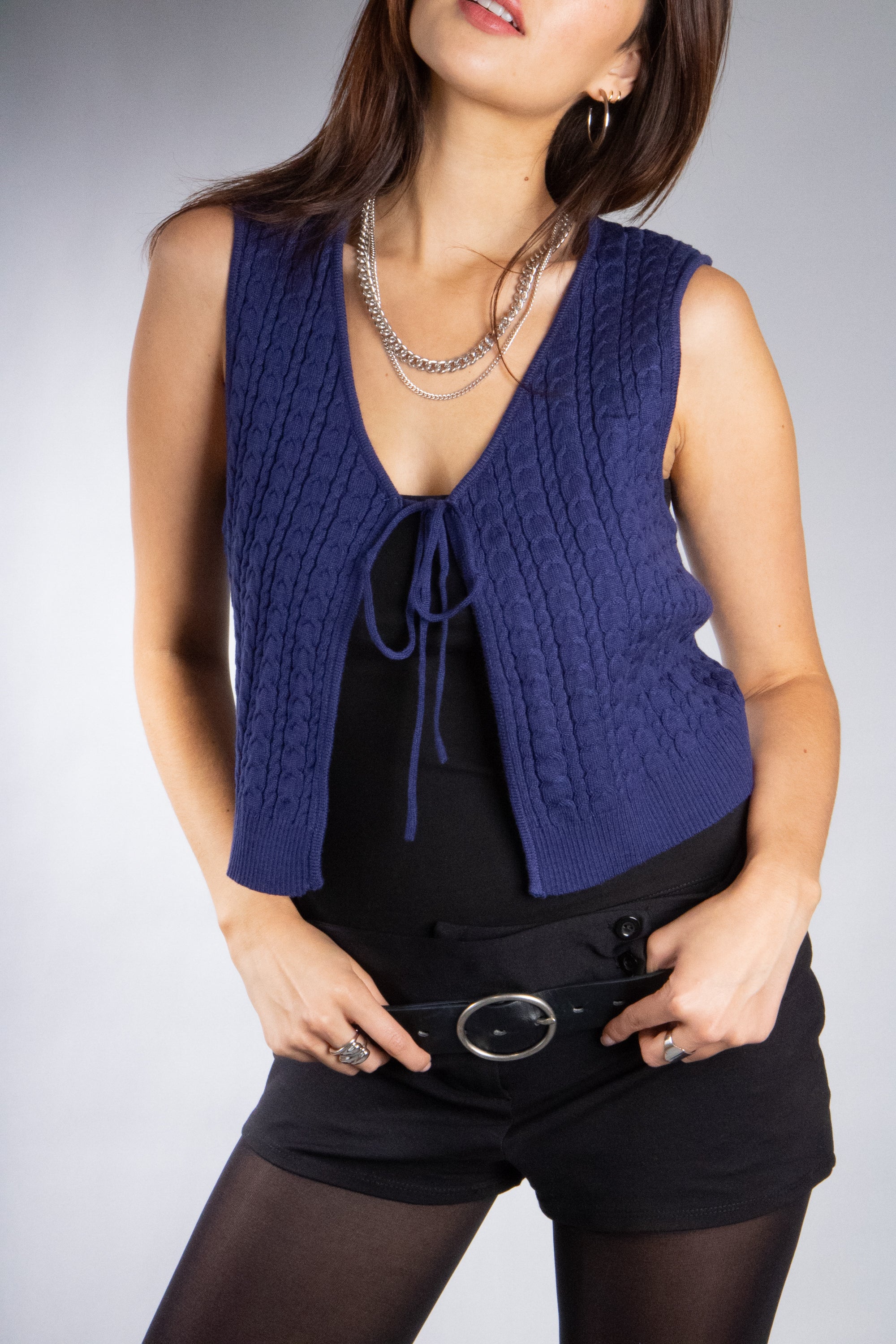 Women's Lightweight Cable Knit Tie Vest