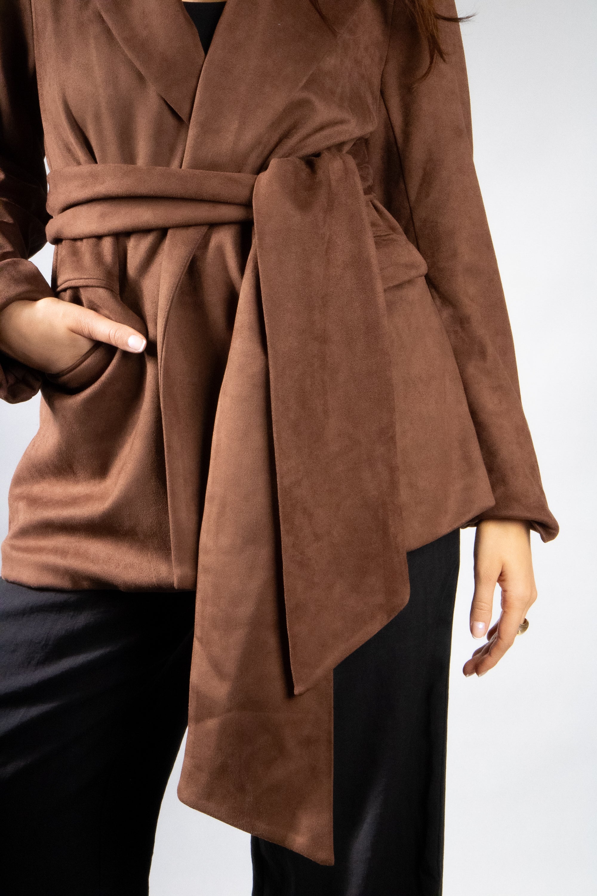 Women's Faux Suede Wrap Belt Blazer