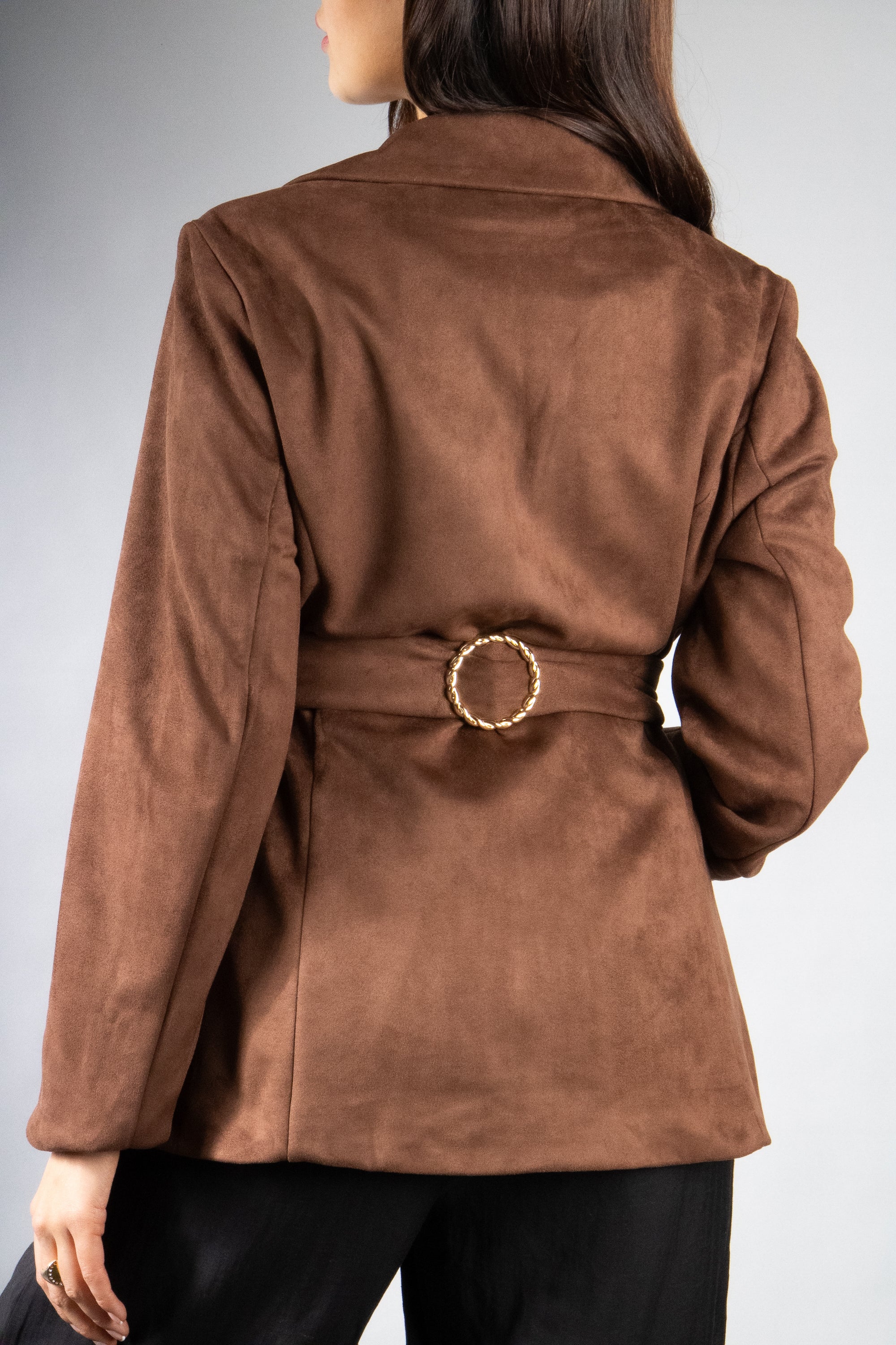 Women's Faux Suede Wrap Belt Blazer