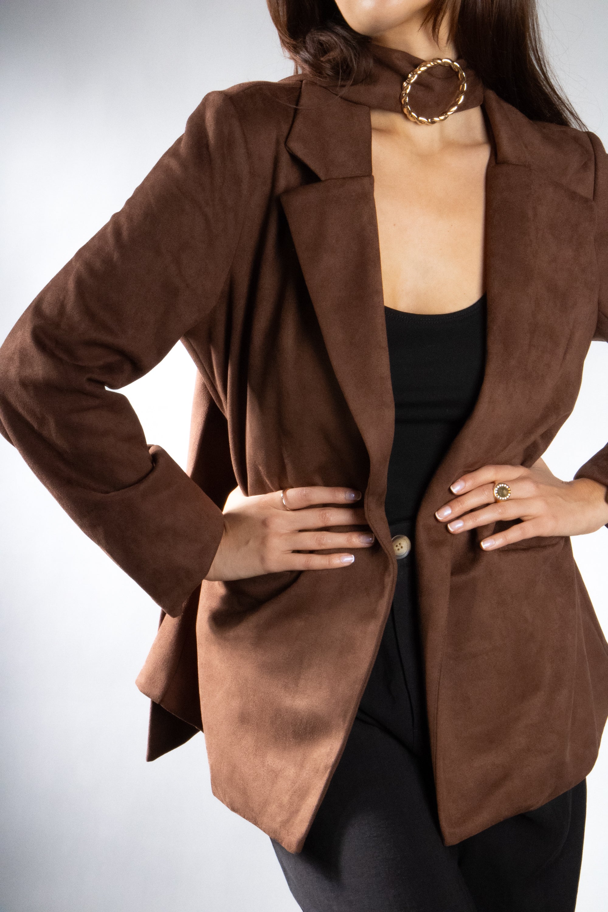 Women's Faux Suede Wrap Belt Blazer