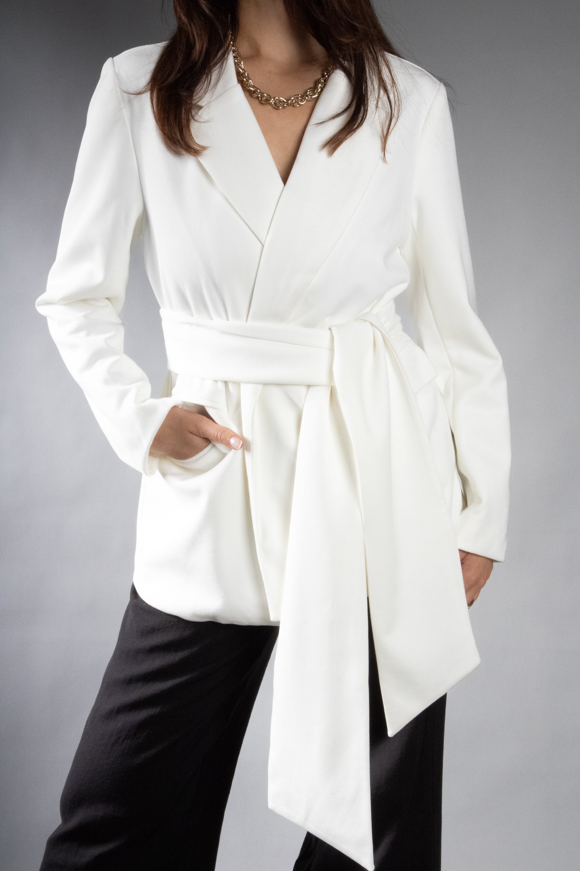 Women's Faux Suede Wrap Belt Blazer
