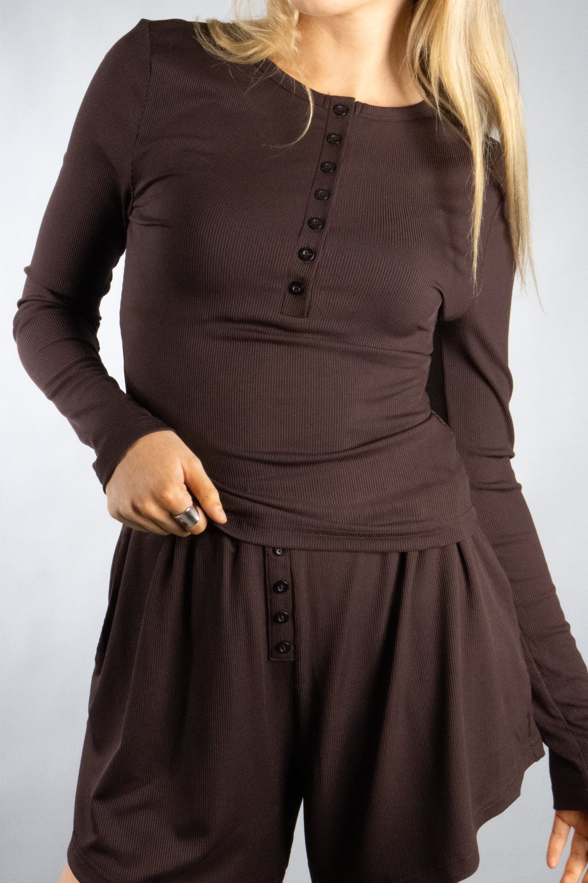 Women's Cozy Henley Top and Short Set