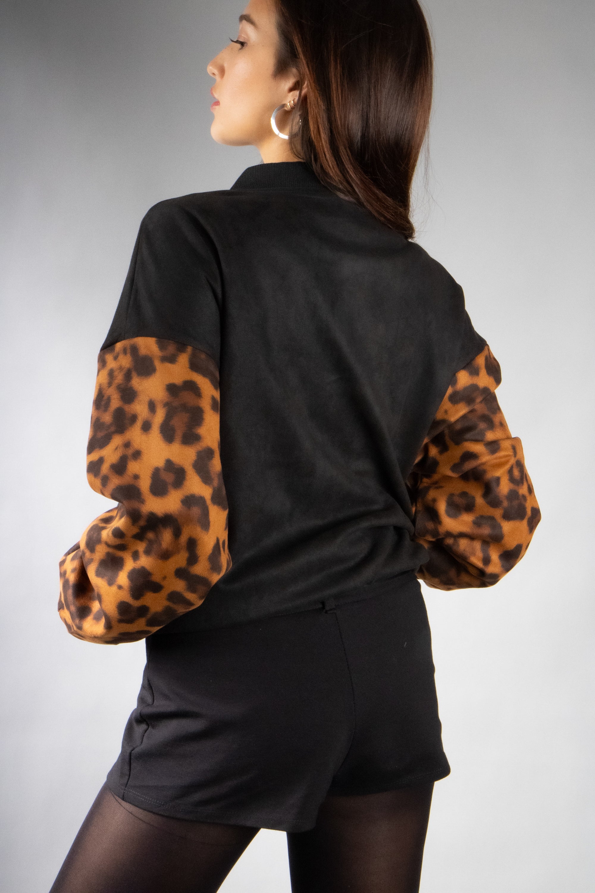 Women's Animal Print Sleeve Zip Up Jacket