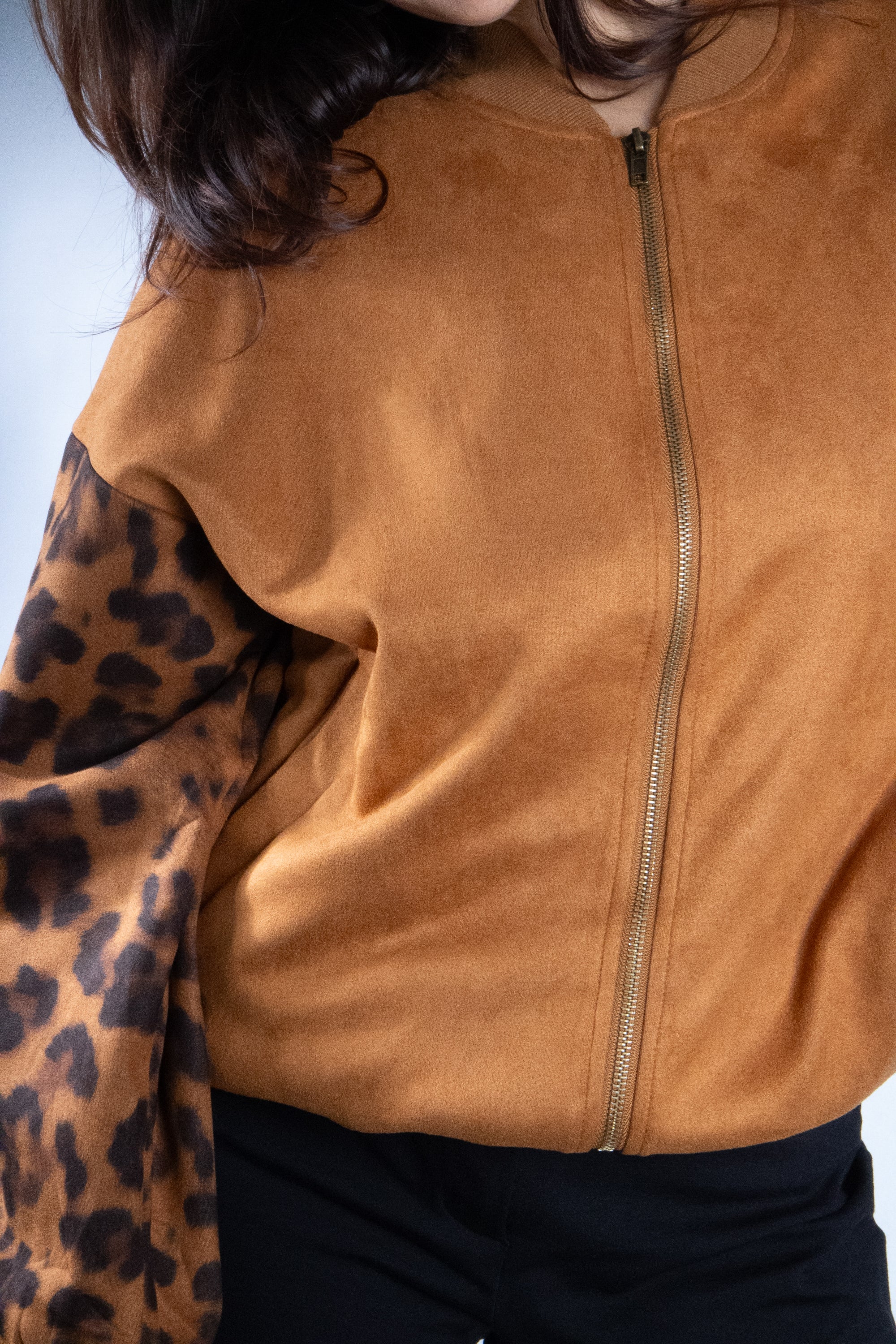 Women's Animal Print Sleeve Zip Up Jacket