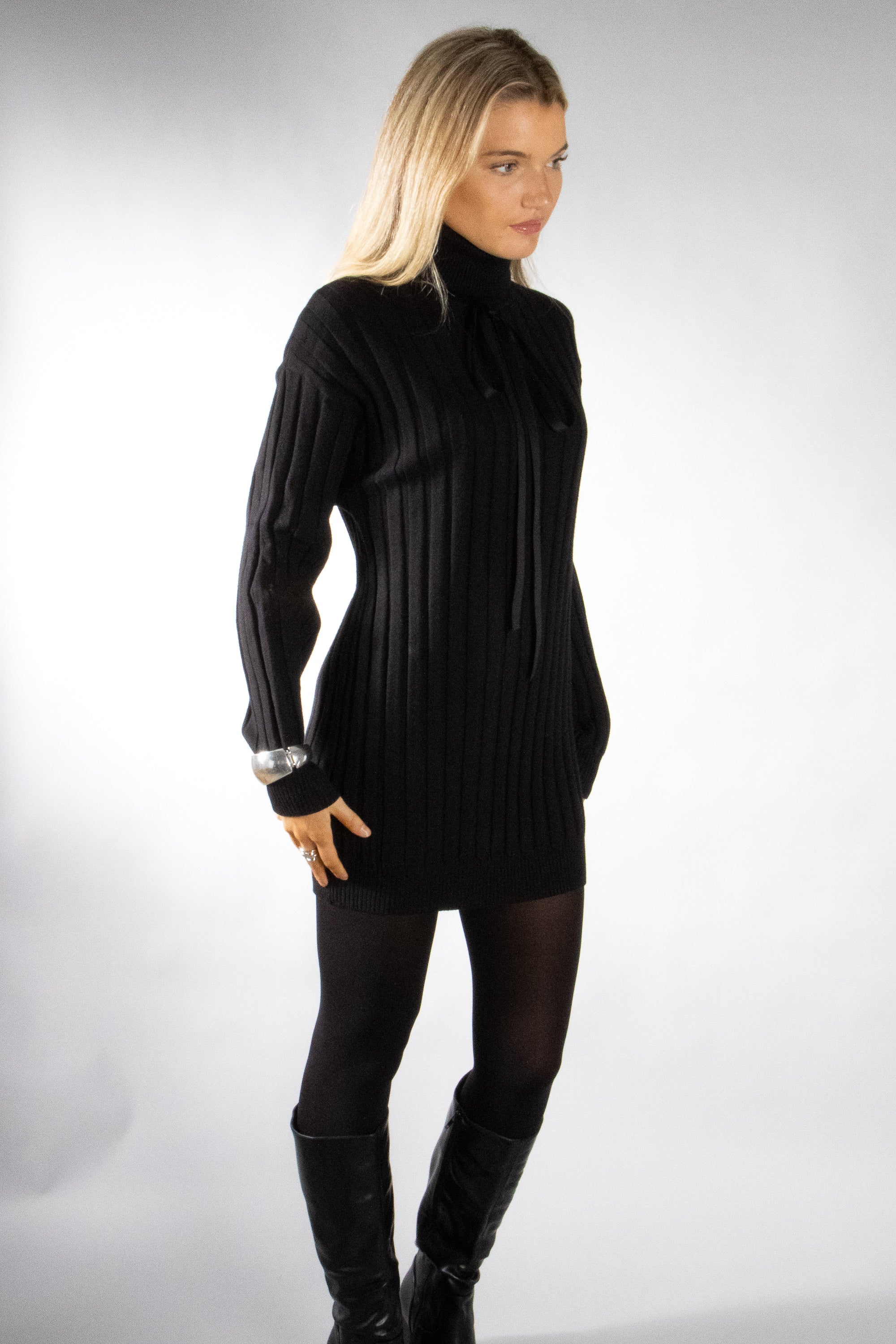 Women's Cable Knit Turtleneck Sweater Dress
