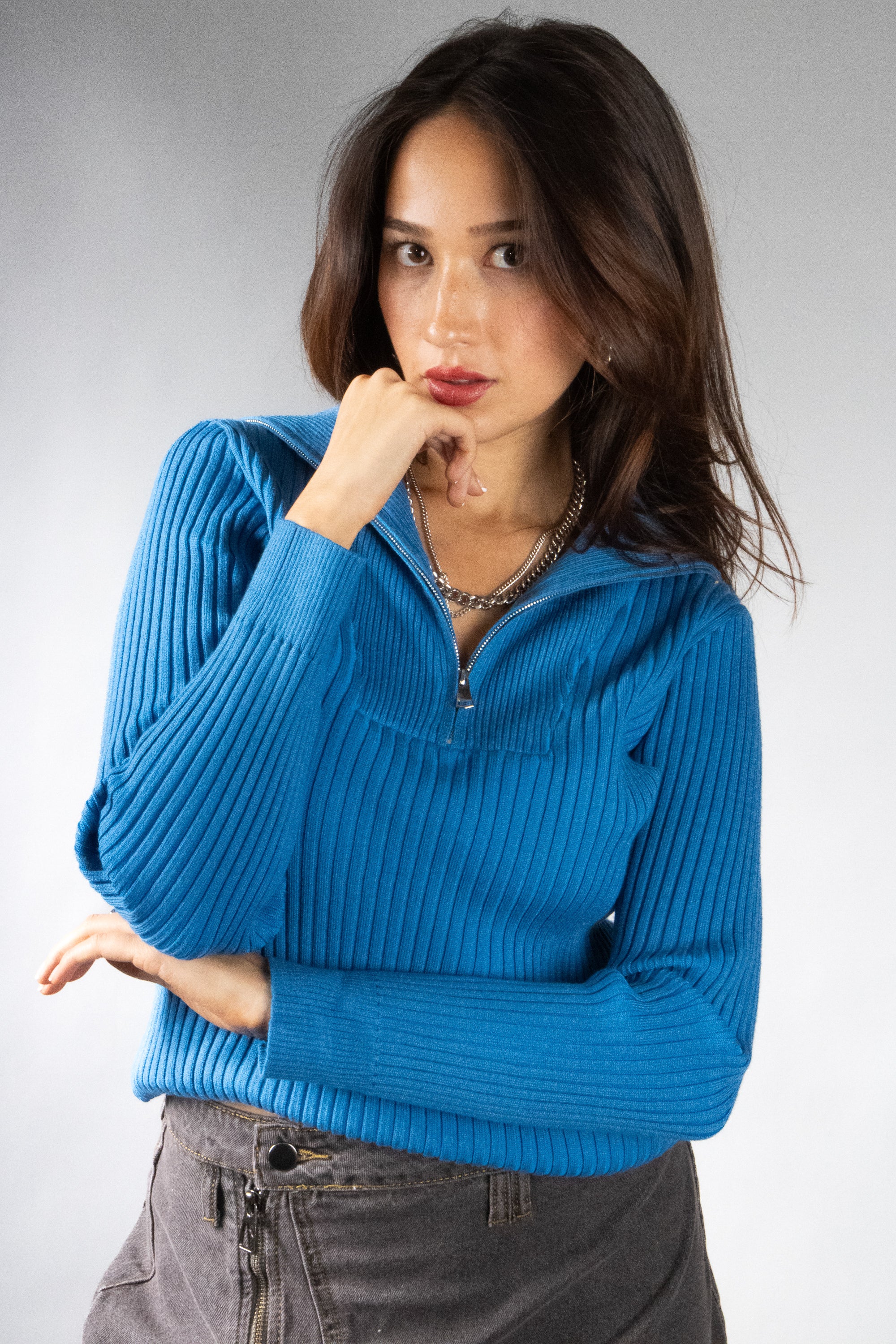 Women's Rib Knit Quarter Zip Sweater