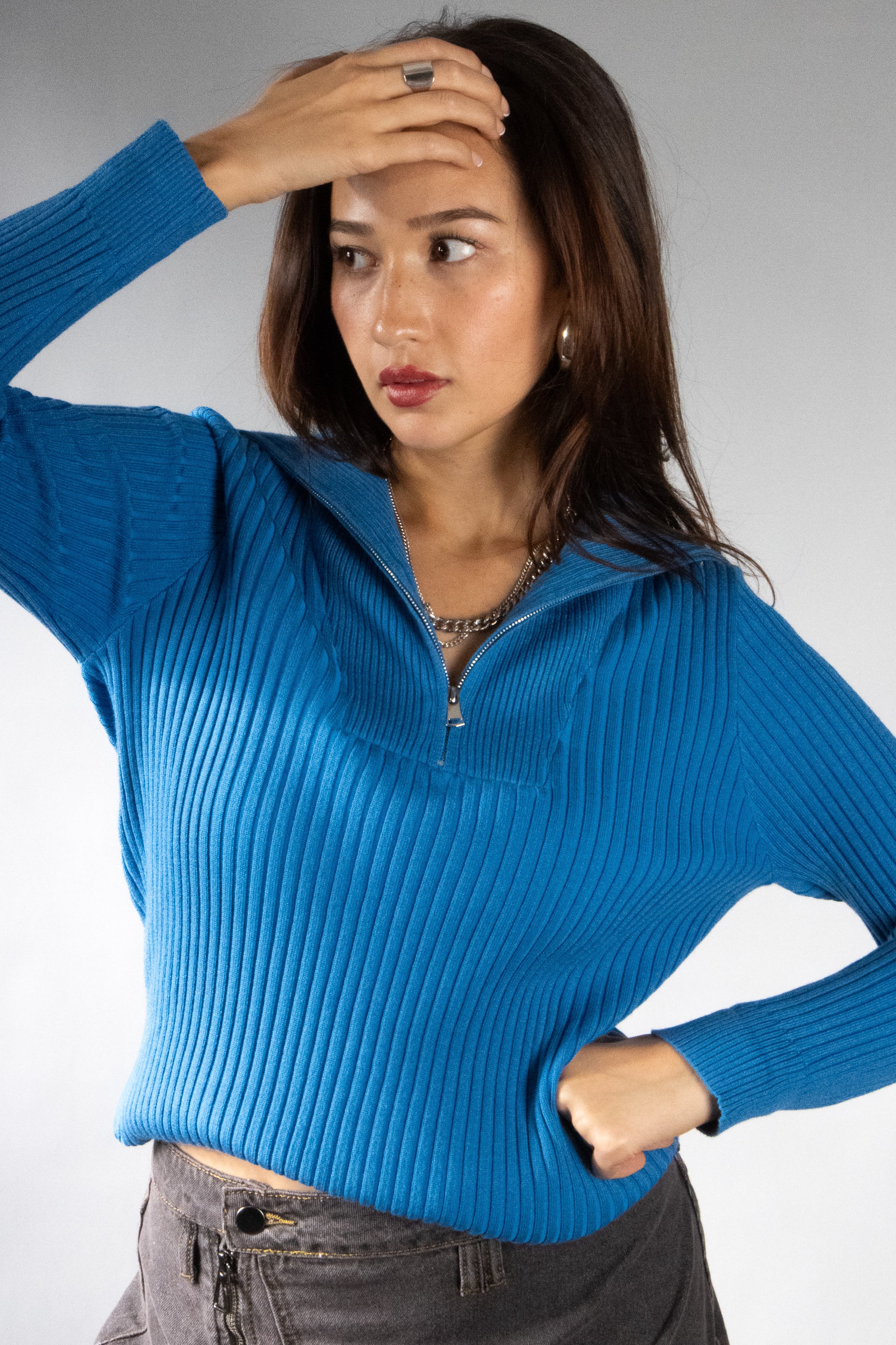 Women's Rib Knit Quarter Zip Sweater