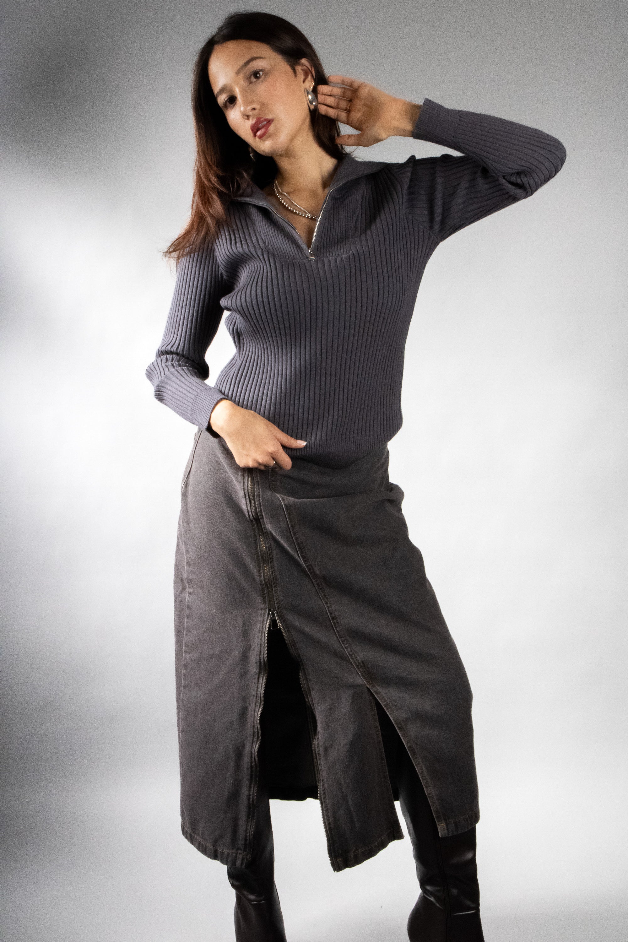 Women's Rib Knit Quarter Zip Sweater