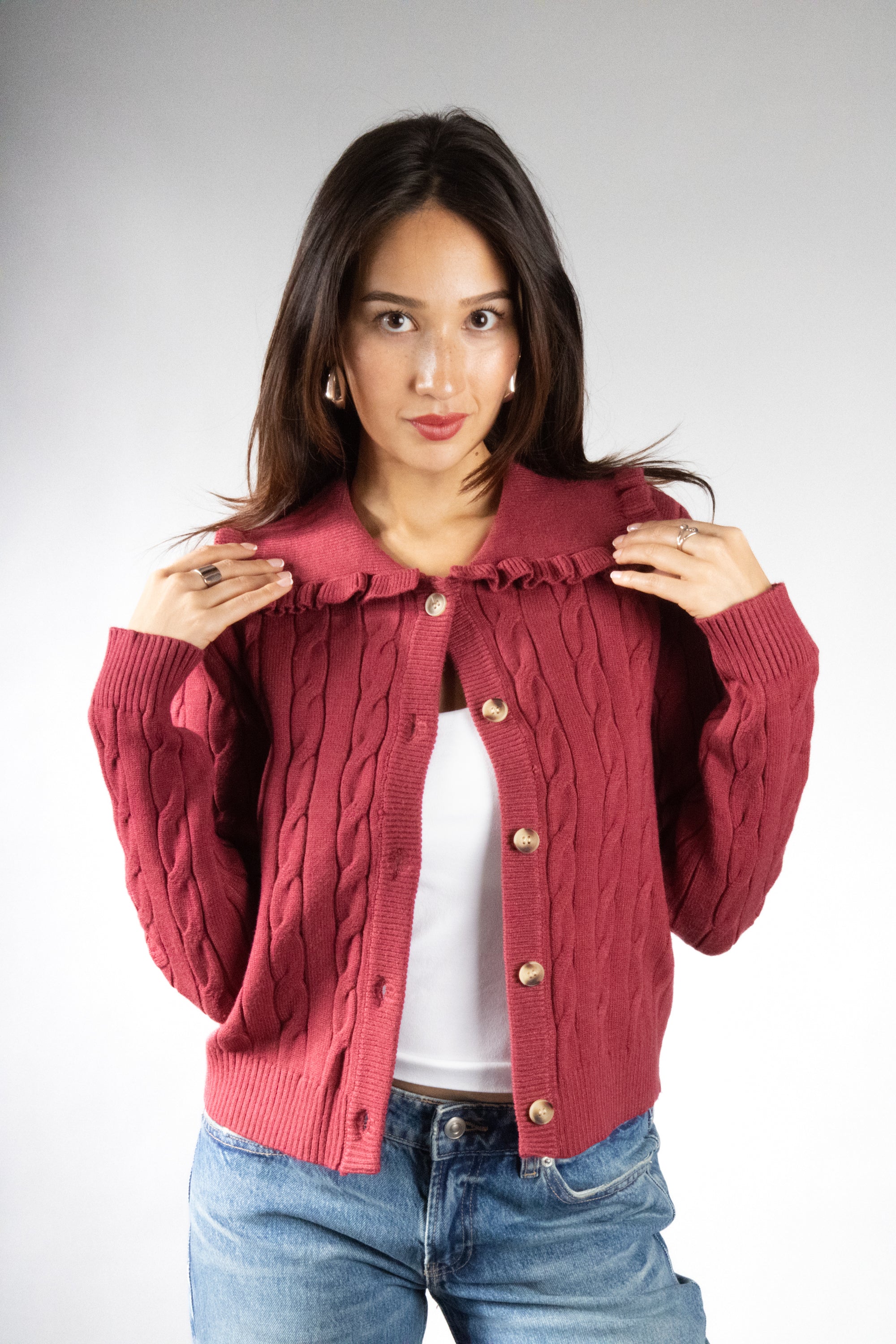 Women's Ruffle Collar Cardigan