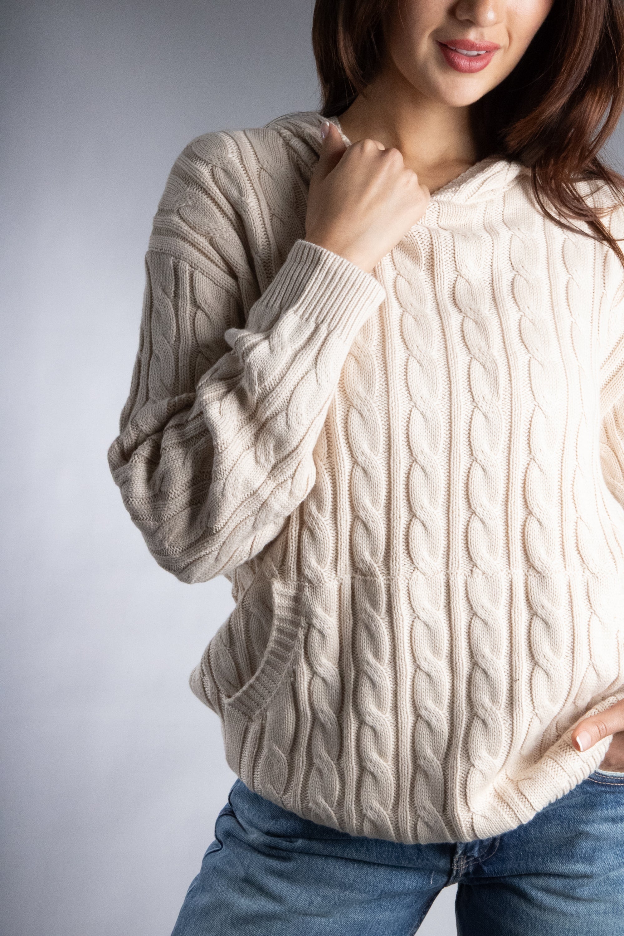 Women's Oversized Cable Knit Hooded Sweater