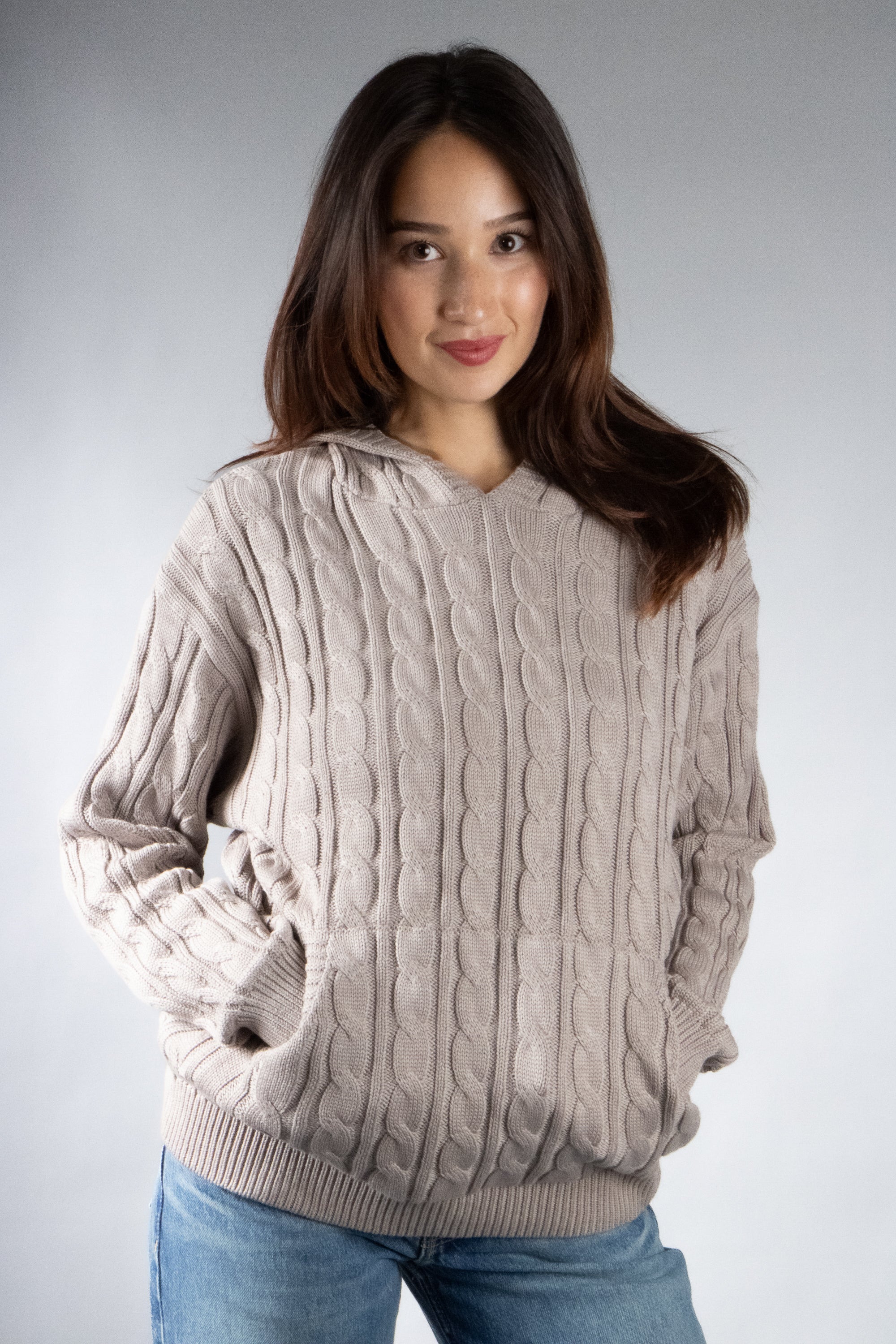 Women's Oversized Cable Knit Hooded Sweater