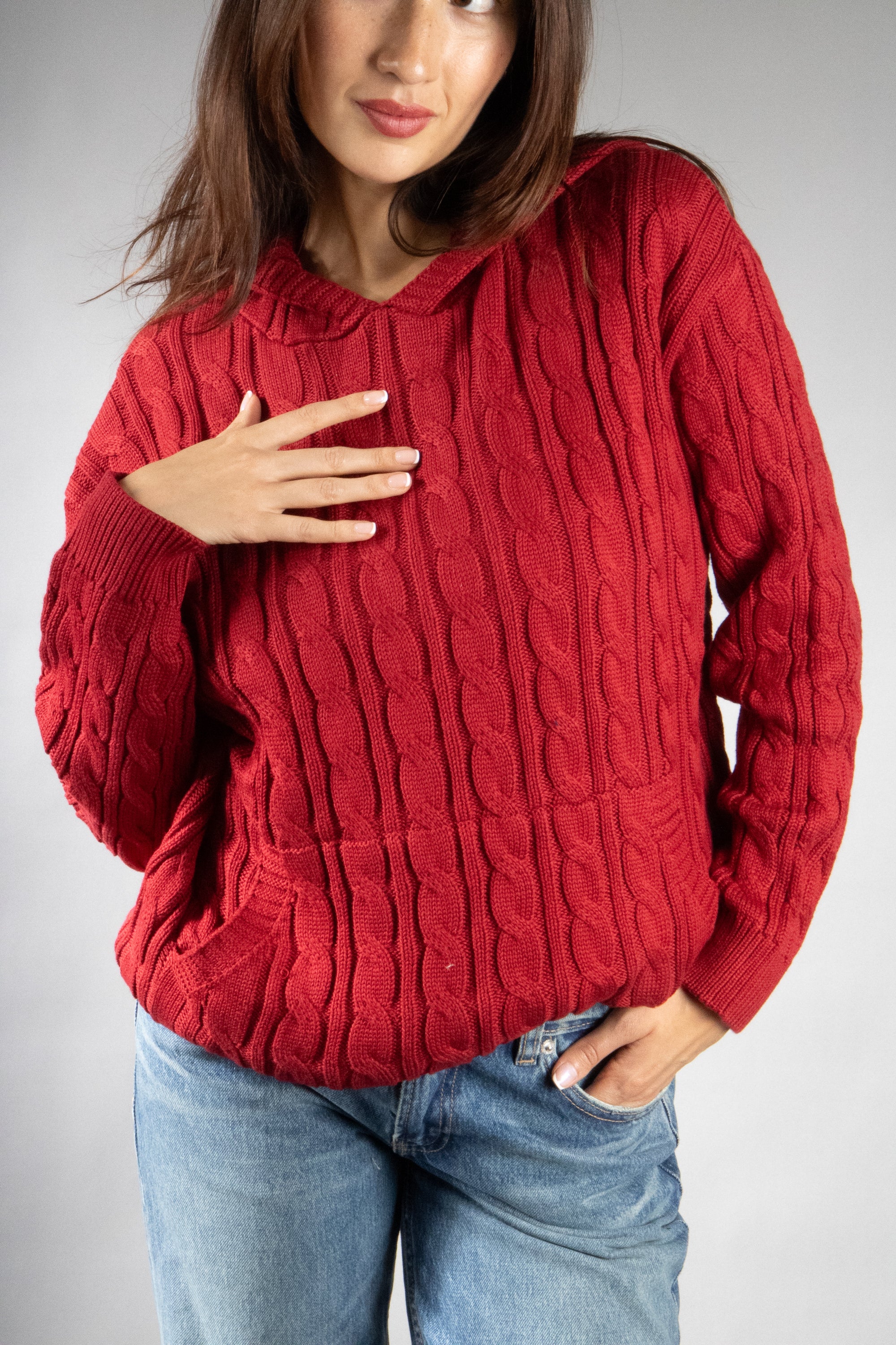Women's Oversized Cable Knit Hooded Sweater