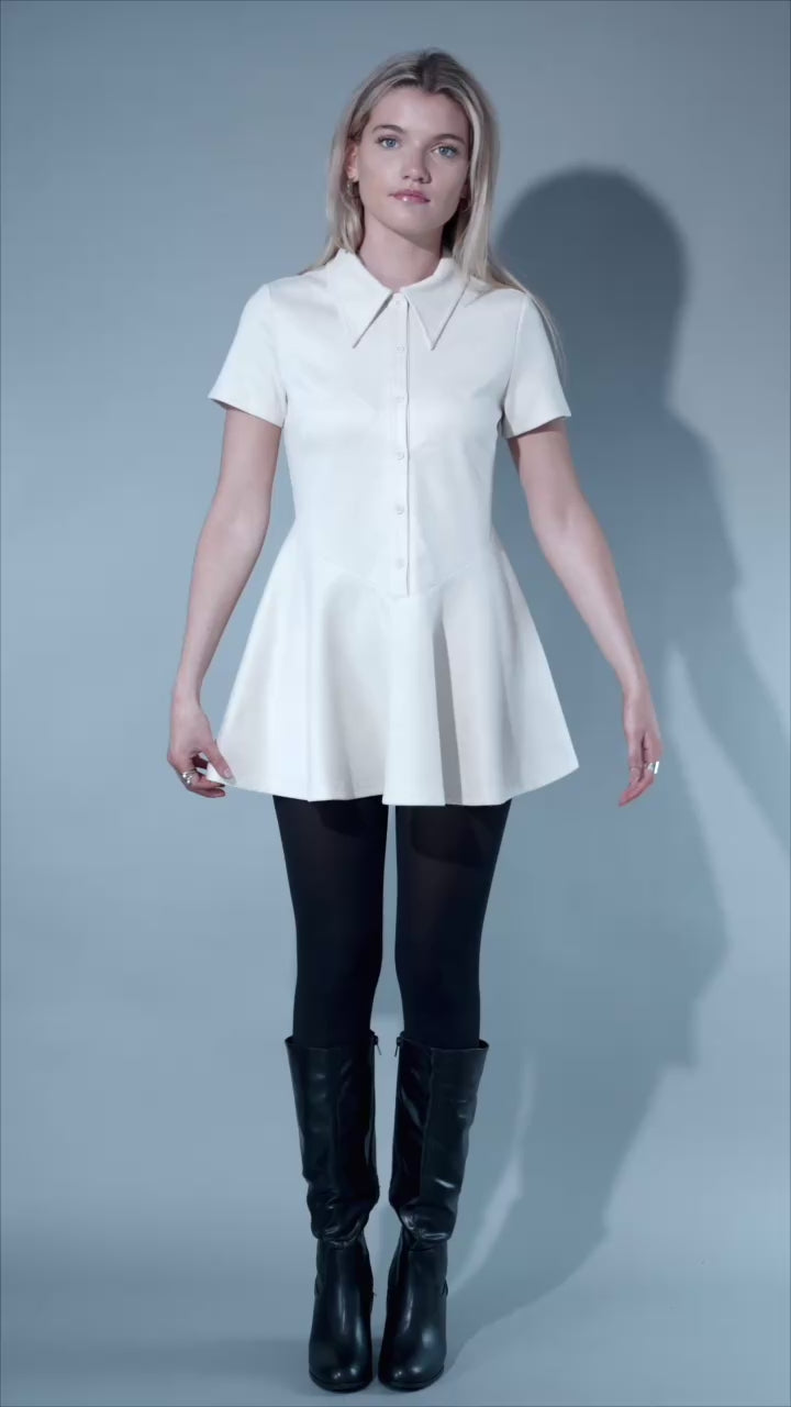 Women's Drop Waist Collared Flare Dress