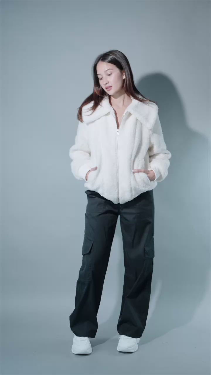 Women's Oversized Collar Plush Bomber Jacket