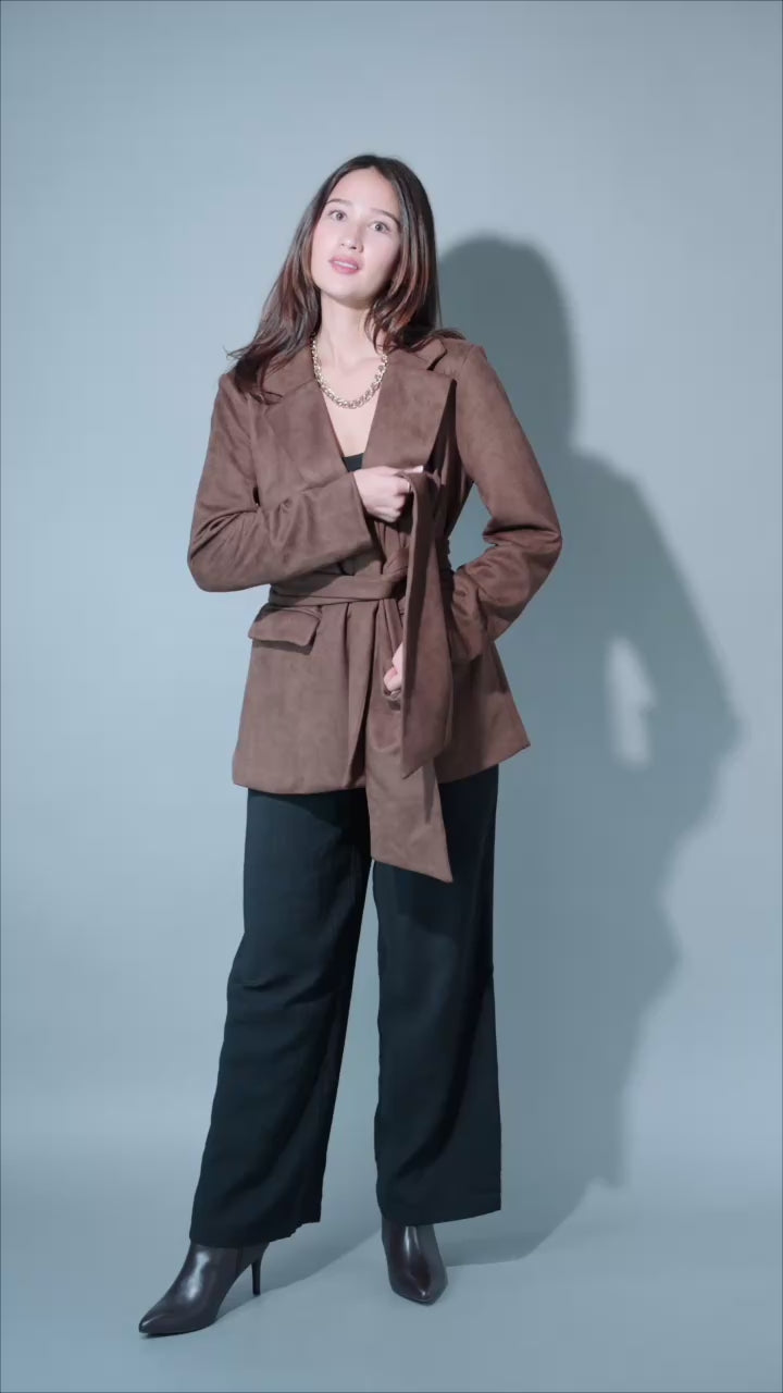 Women's Faux Suede Wrap Belt Blazer