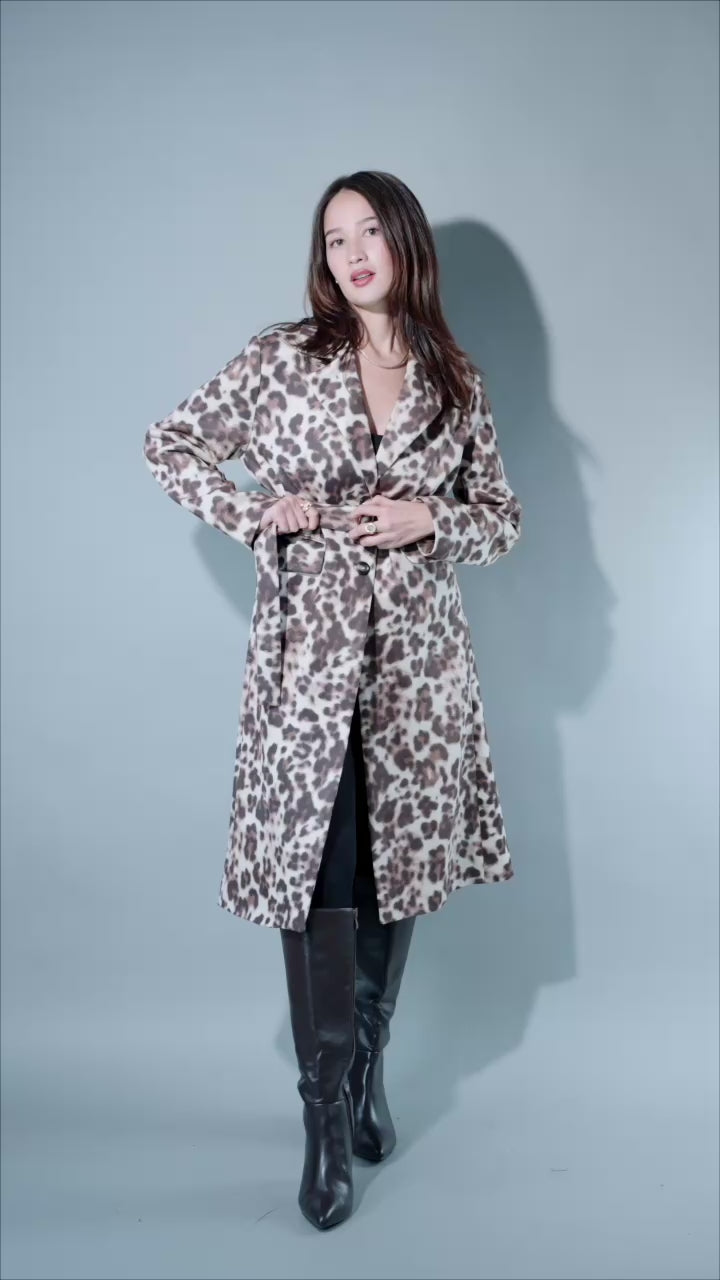 Women's Faux Suede Animal Print Trench Coat