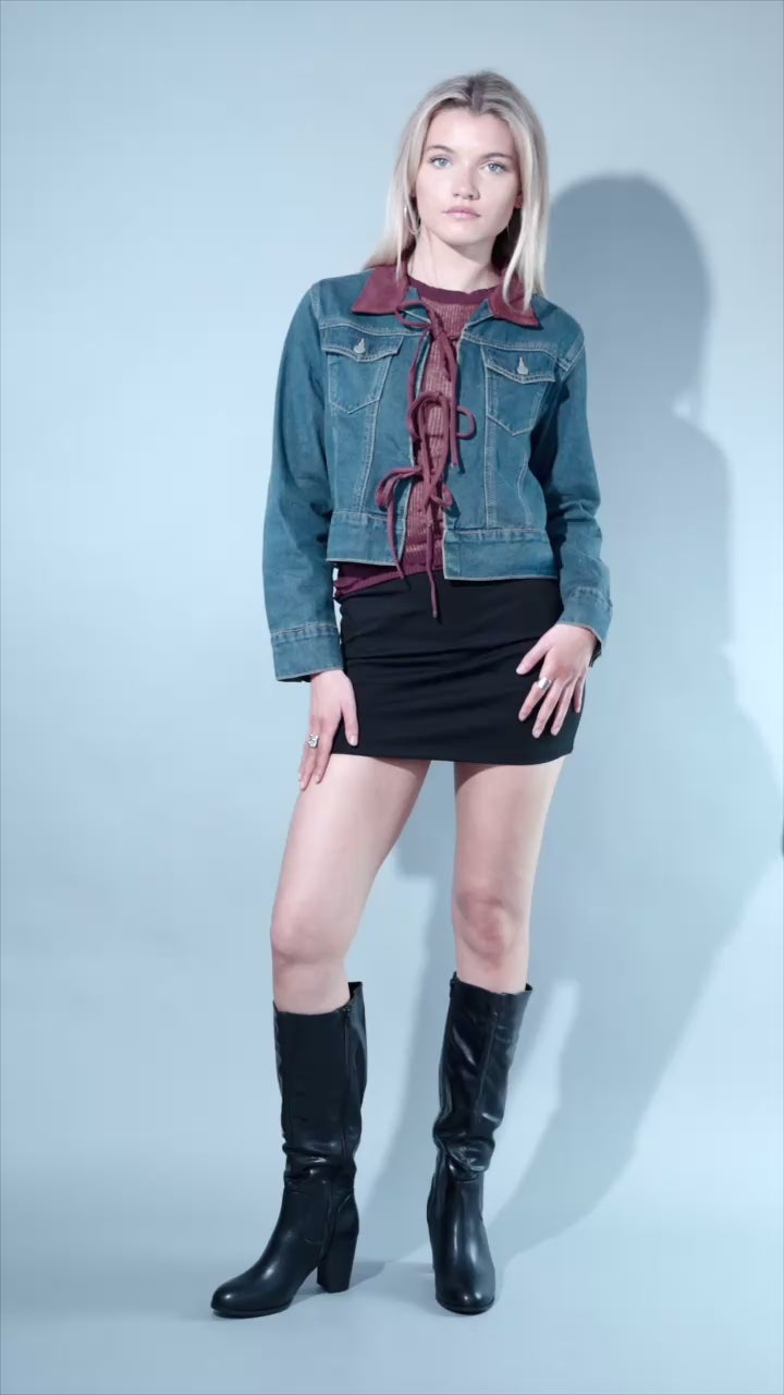 [Walmart Exclusive] Women's Triple Tie Denim Jacket
