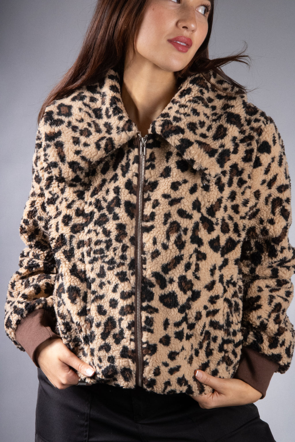 Women's Oversized Collar Plush Bomber Jacket