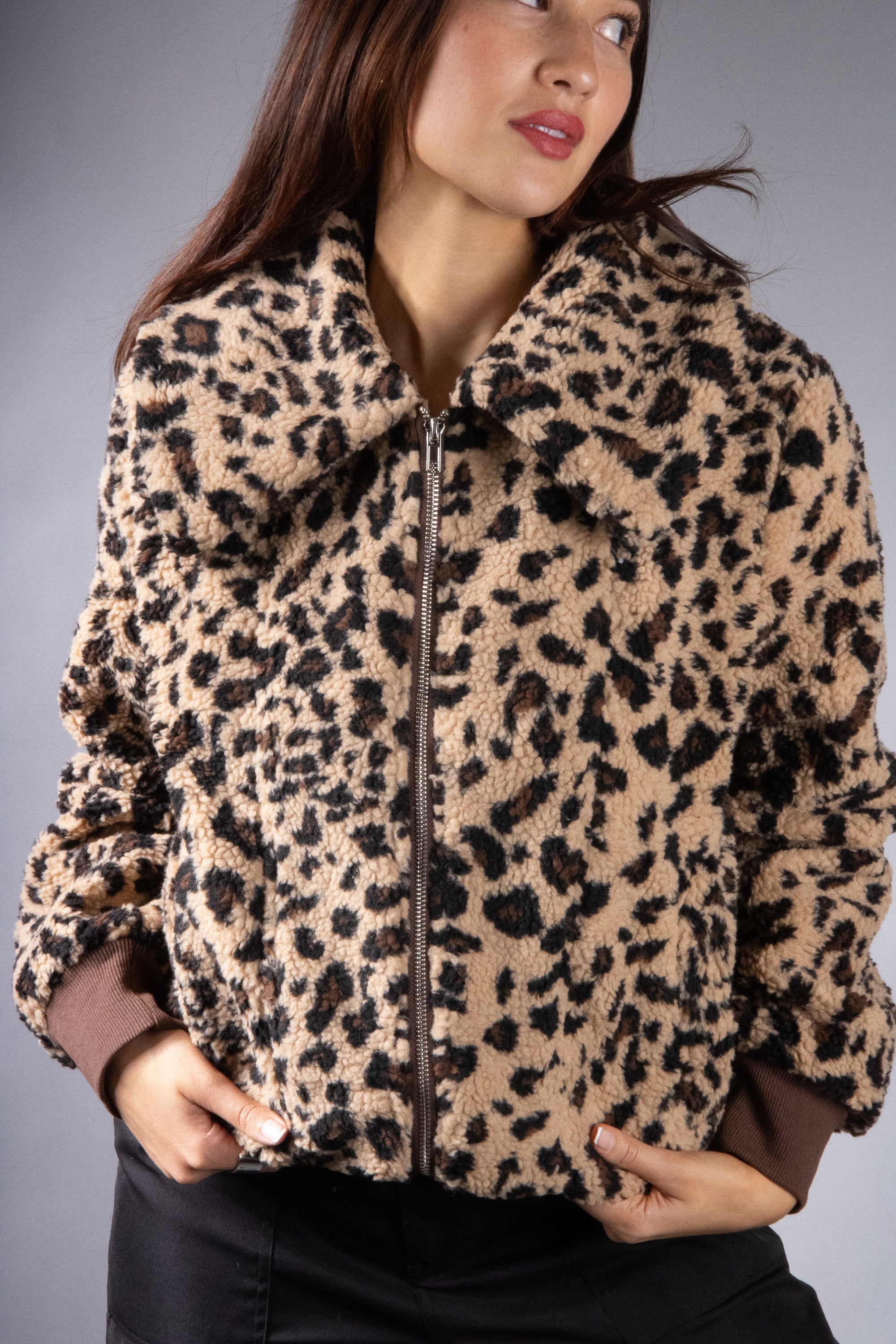 Women's Oversized Collar Plush Bomber Jacket