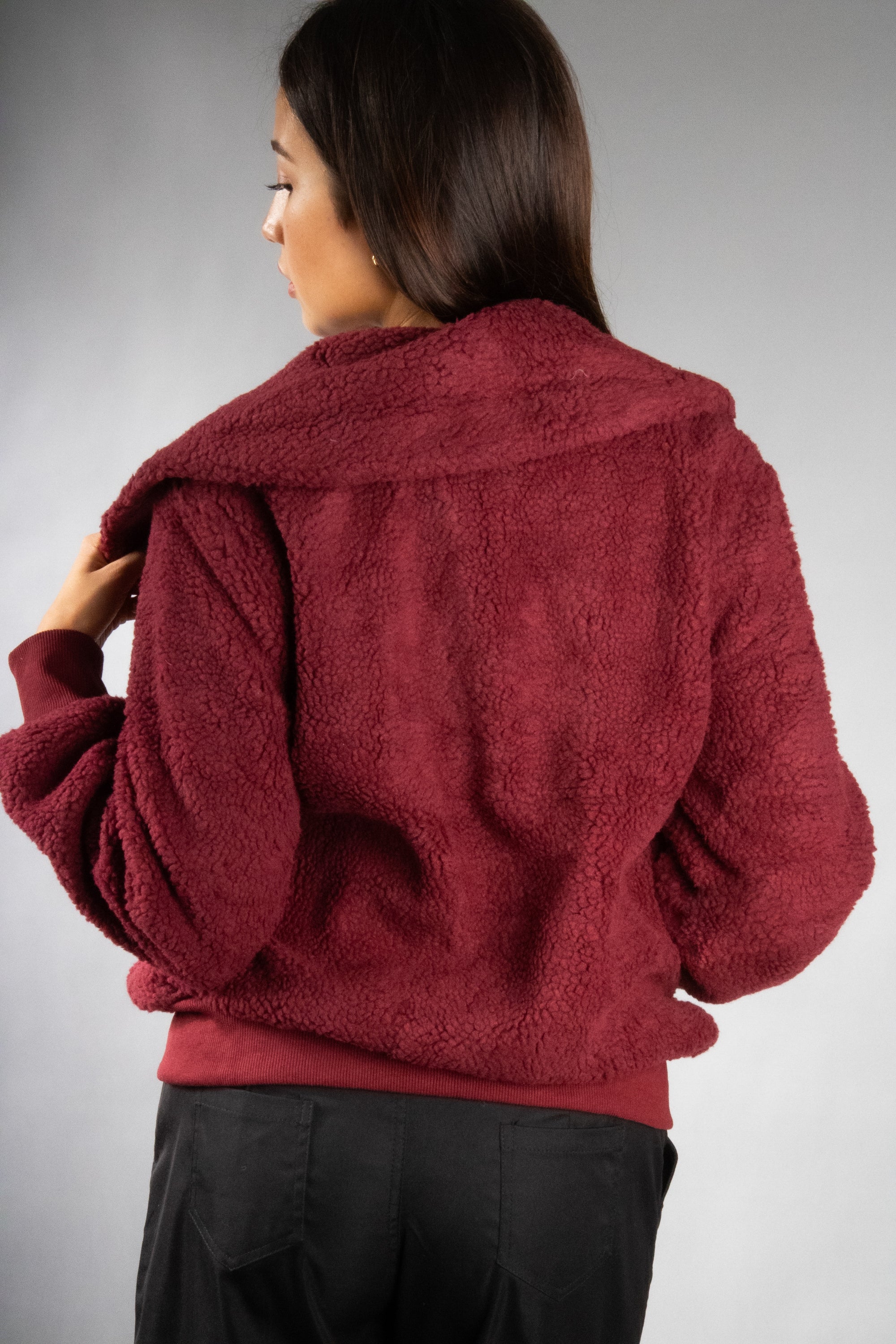 Women's Oversized Collar Plush Bomber Jacket