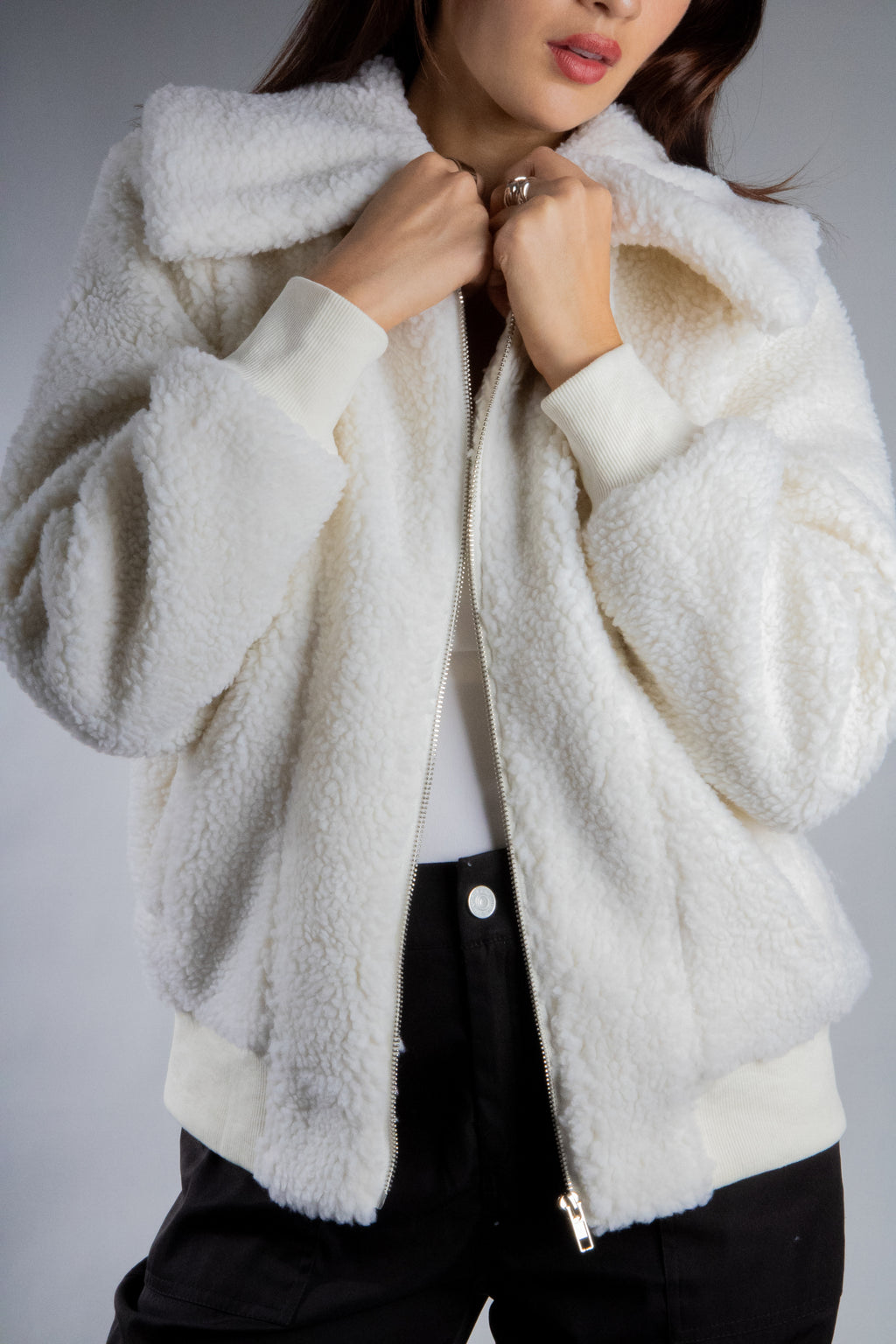 Women's Oversized Collar Plush Bomber Jacket