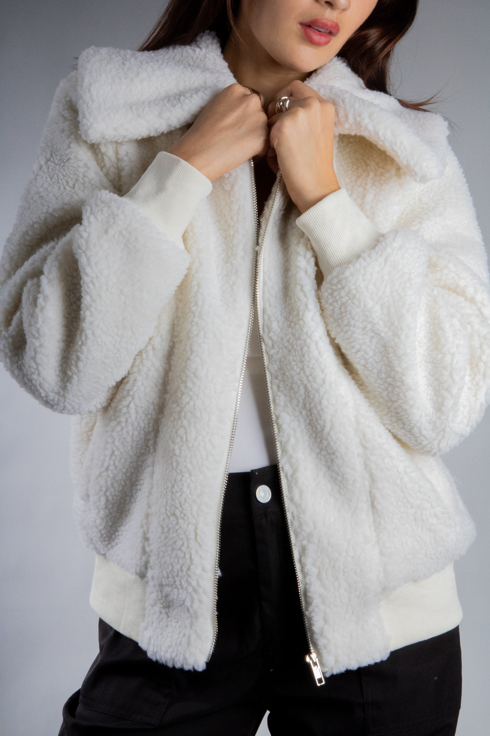 Women's Oversized Collar Plush Bomber Jacket