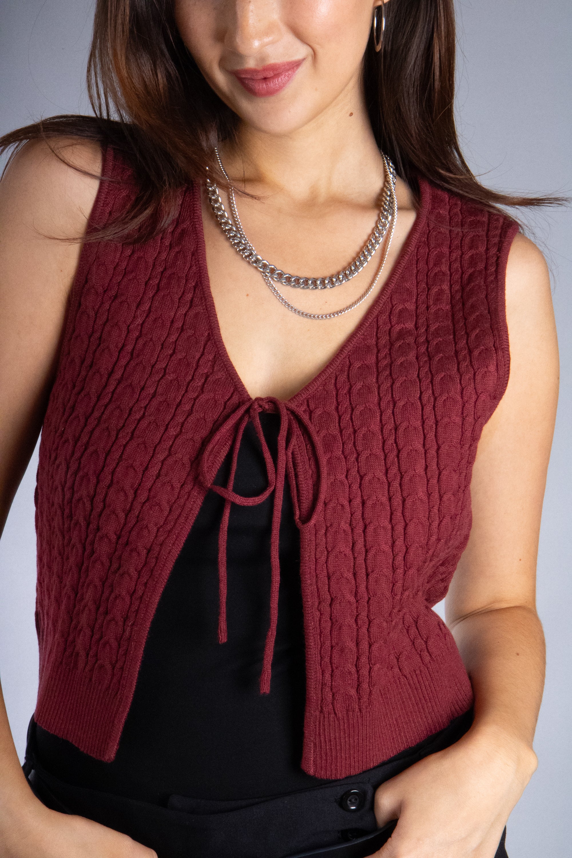 Women's Lightweight Cable Knit Tie Vest
