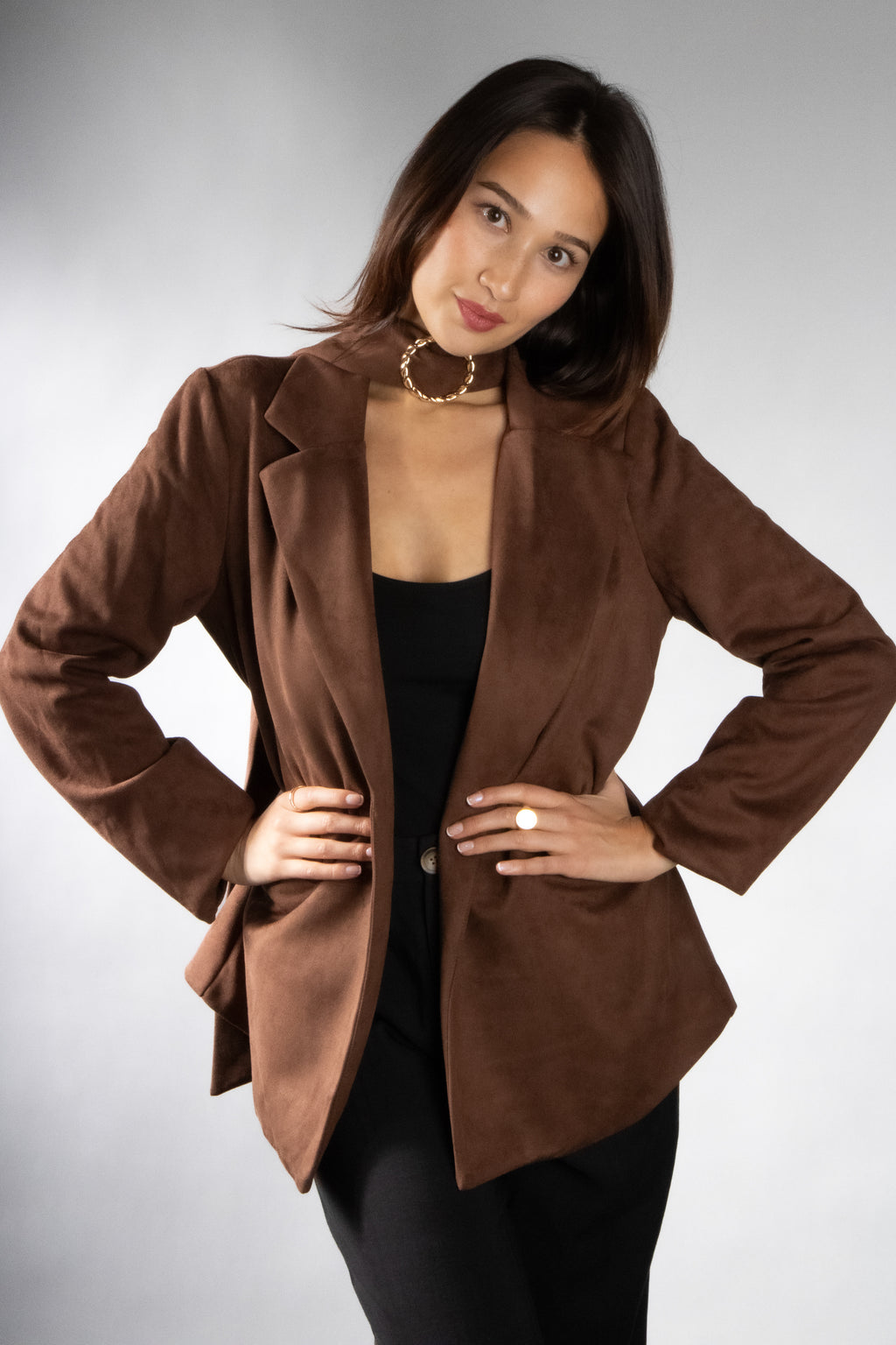Women's Faux Suede Wrap Belt Blazer