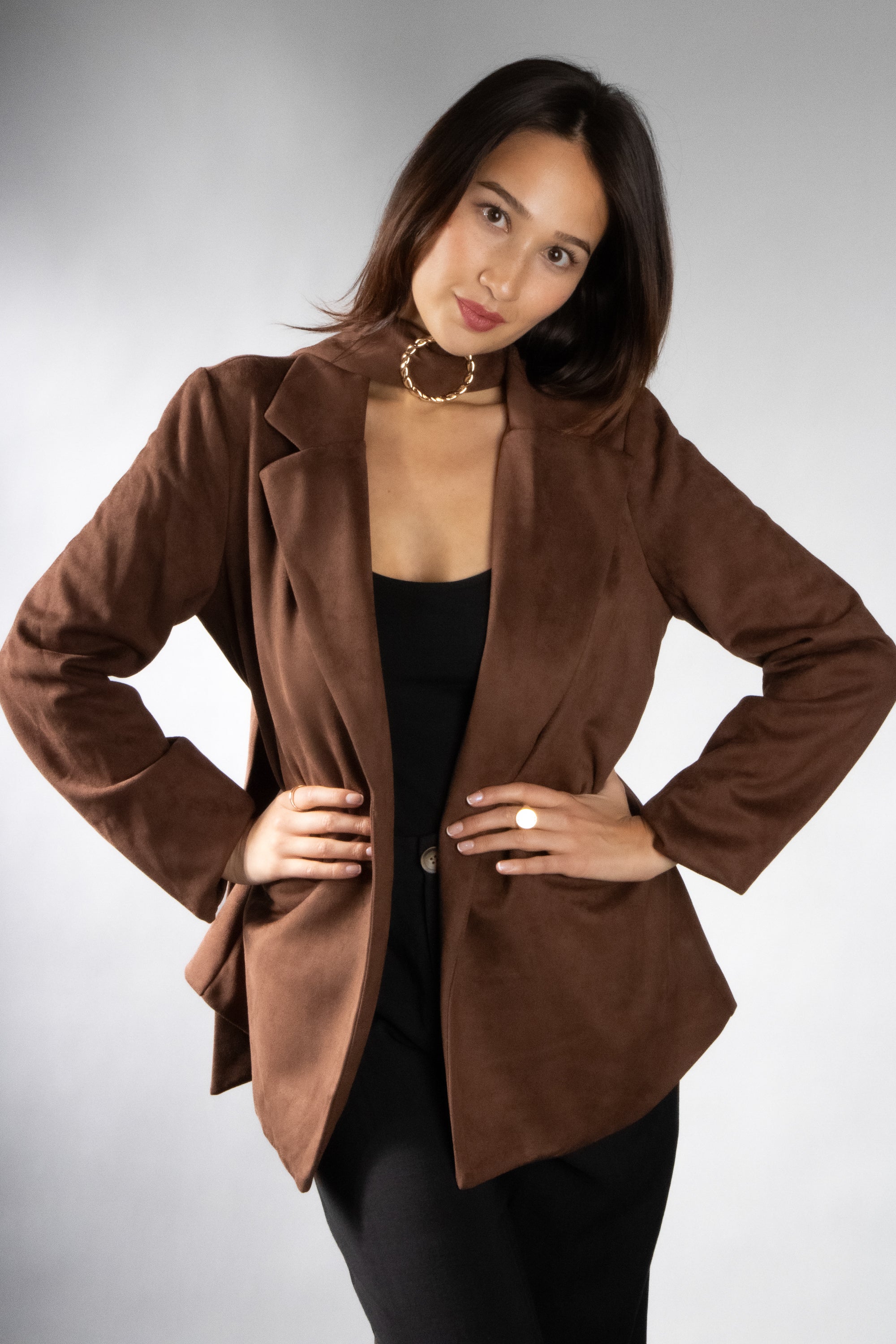 Women's Faux Suede Wrap Belt Blazer