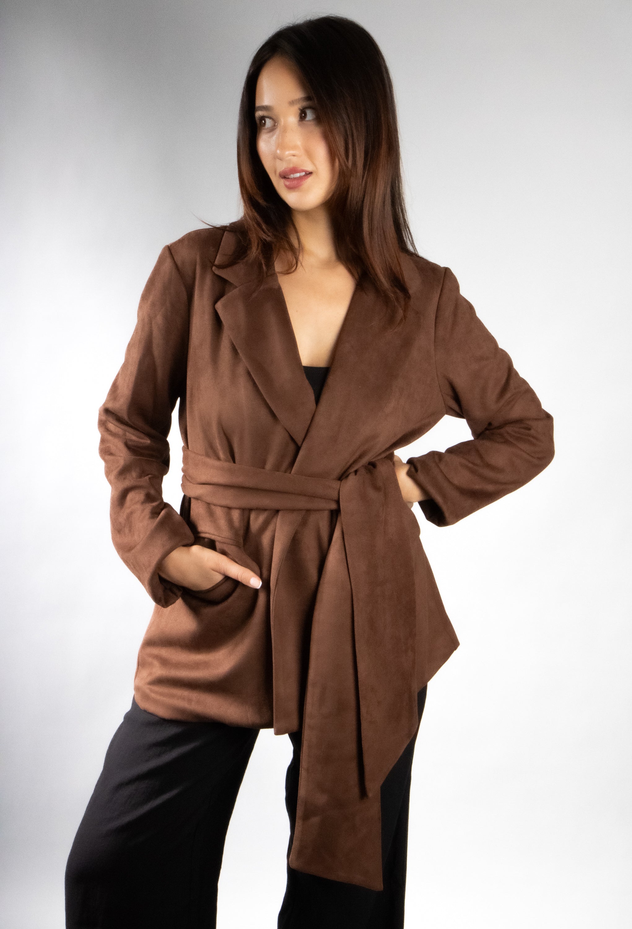 Women's Faux Suede Wrap Belt Blazer