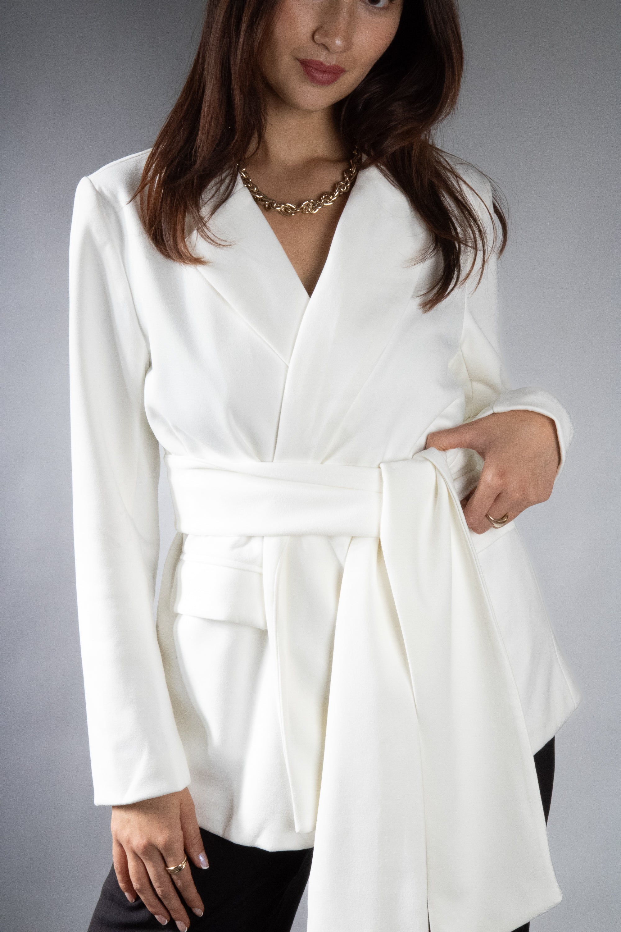Women's Faux Suede Wrap Belt Blazer