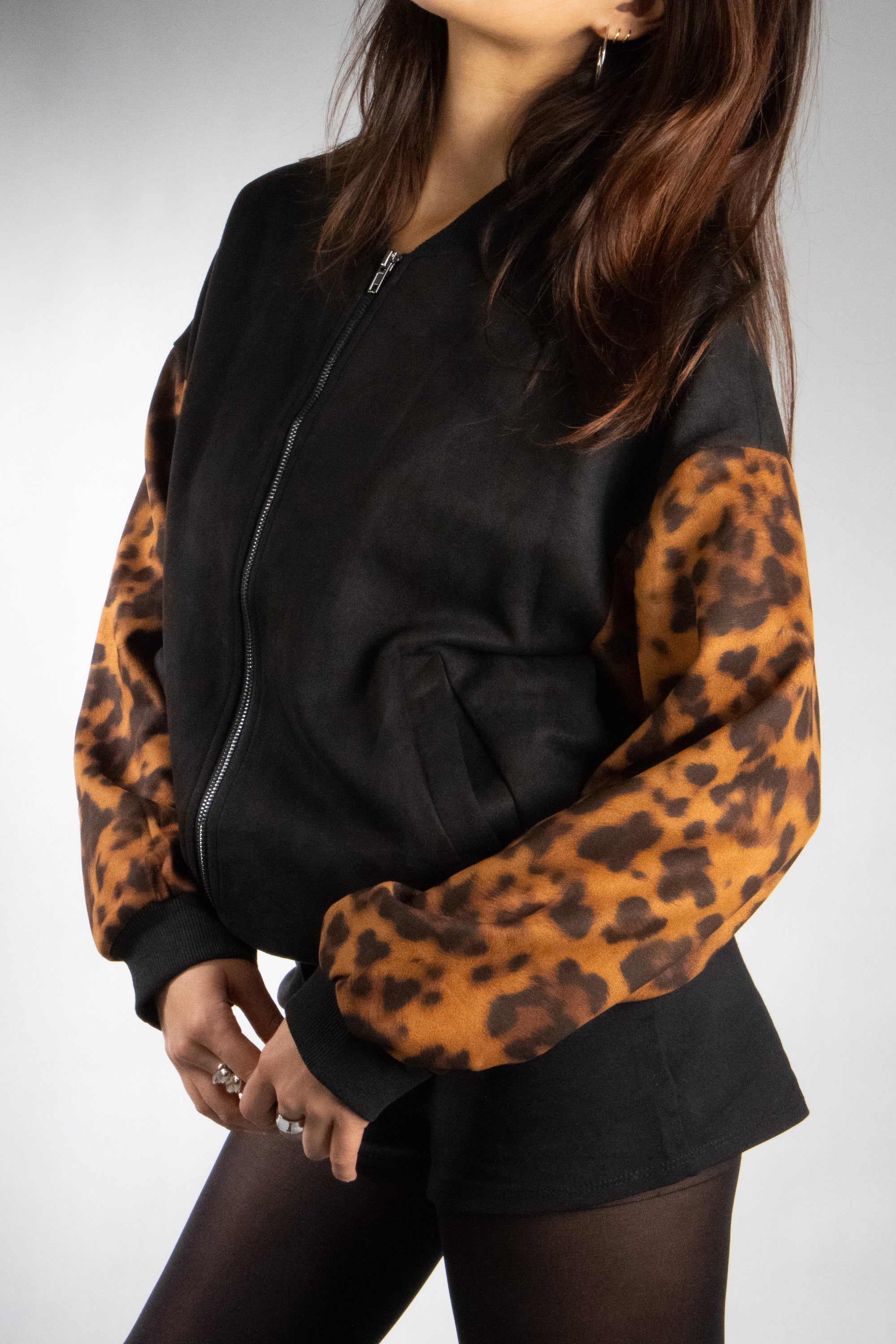 Women's Animal Print Sleeve Zip Up Jacket