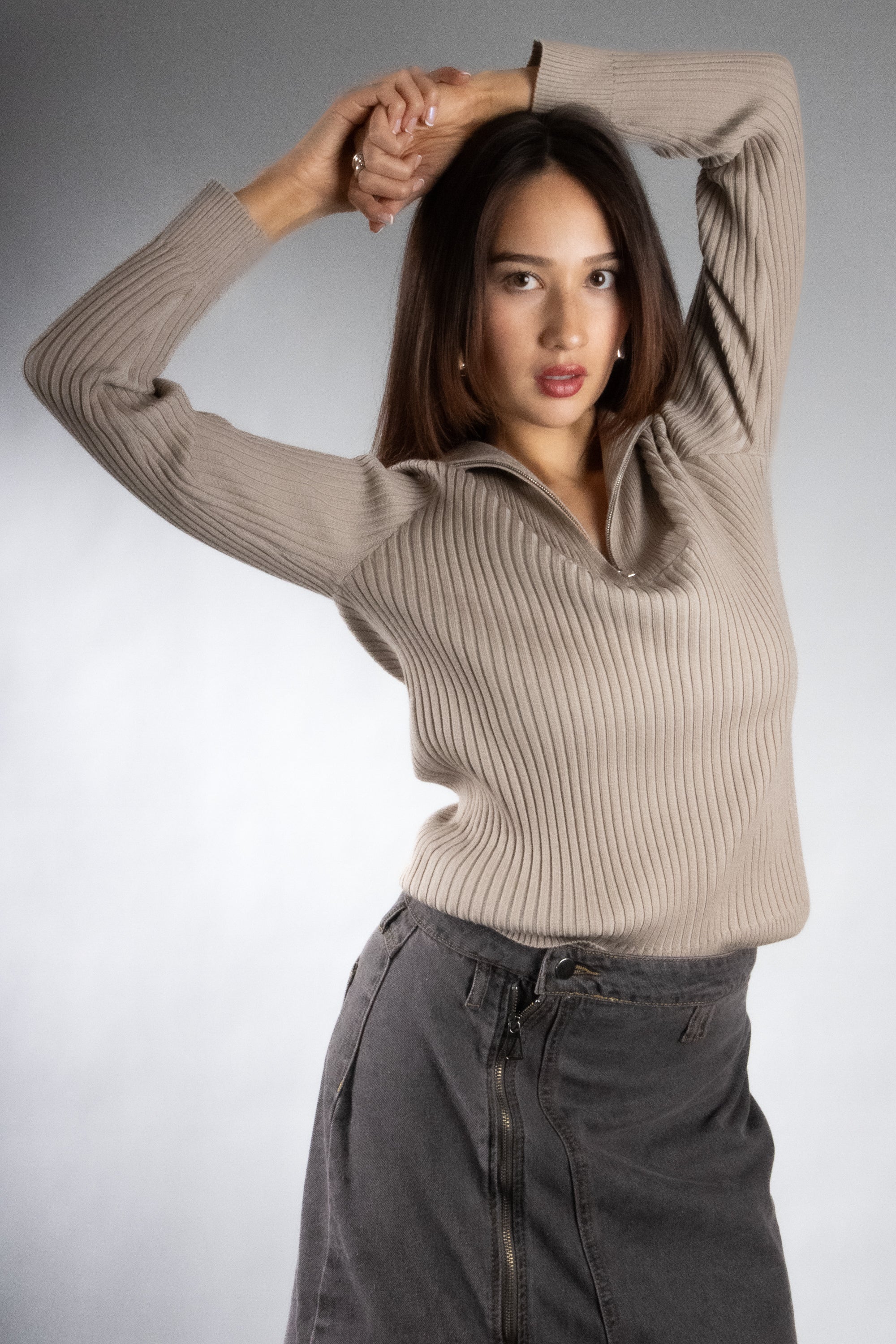 Women's Rib Knit Quarter Zip Sweater