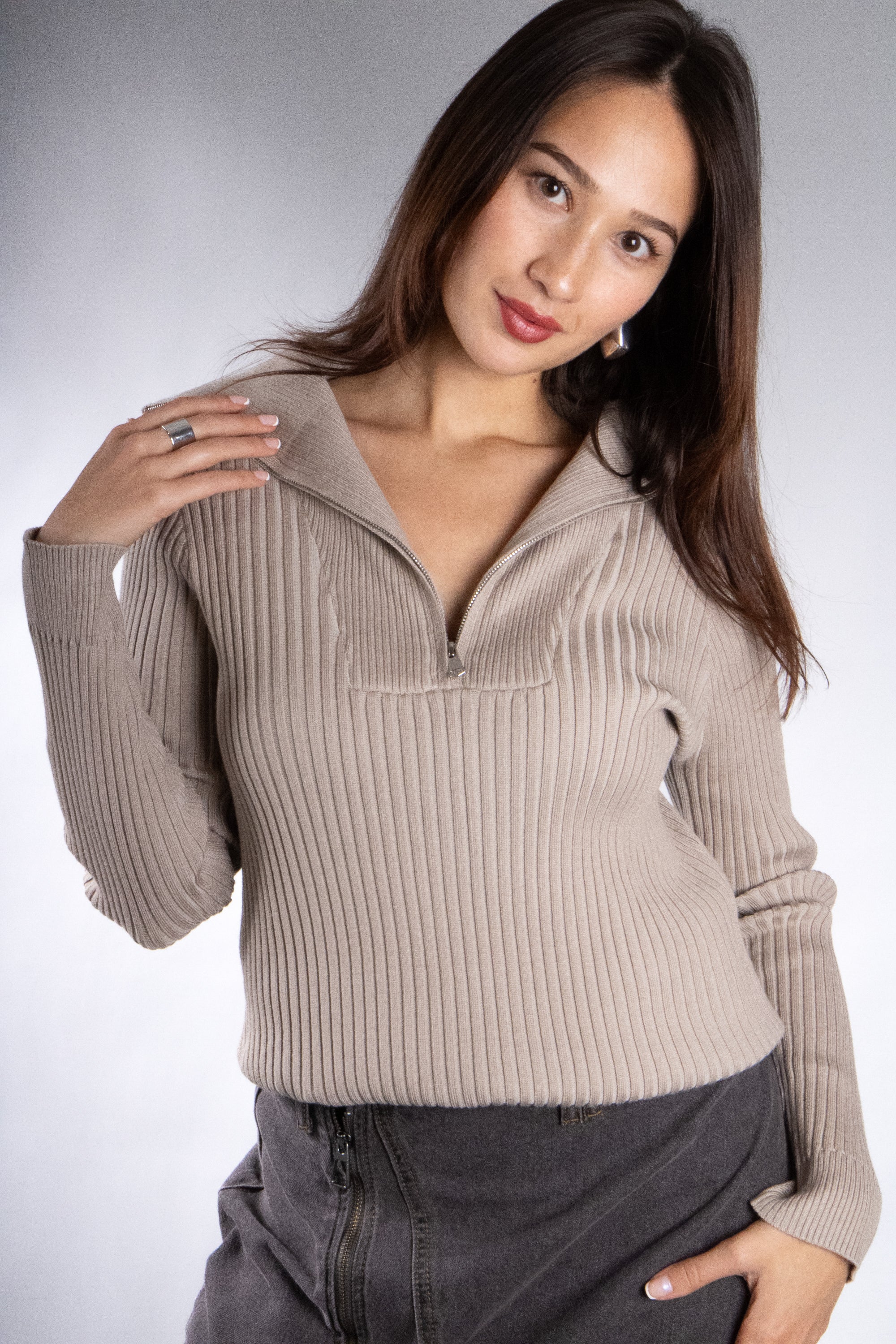 Women's Rib Knit Quarter Zip Sweater