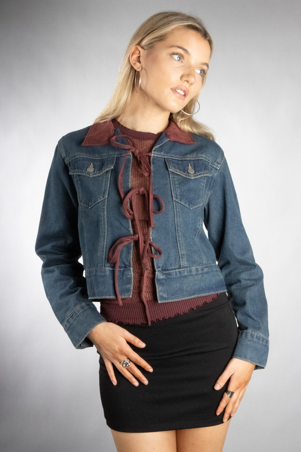 [Walmart Exclusive] Women's Triple Tie Denim Jacket