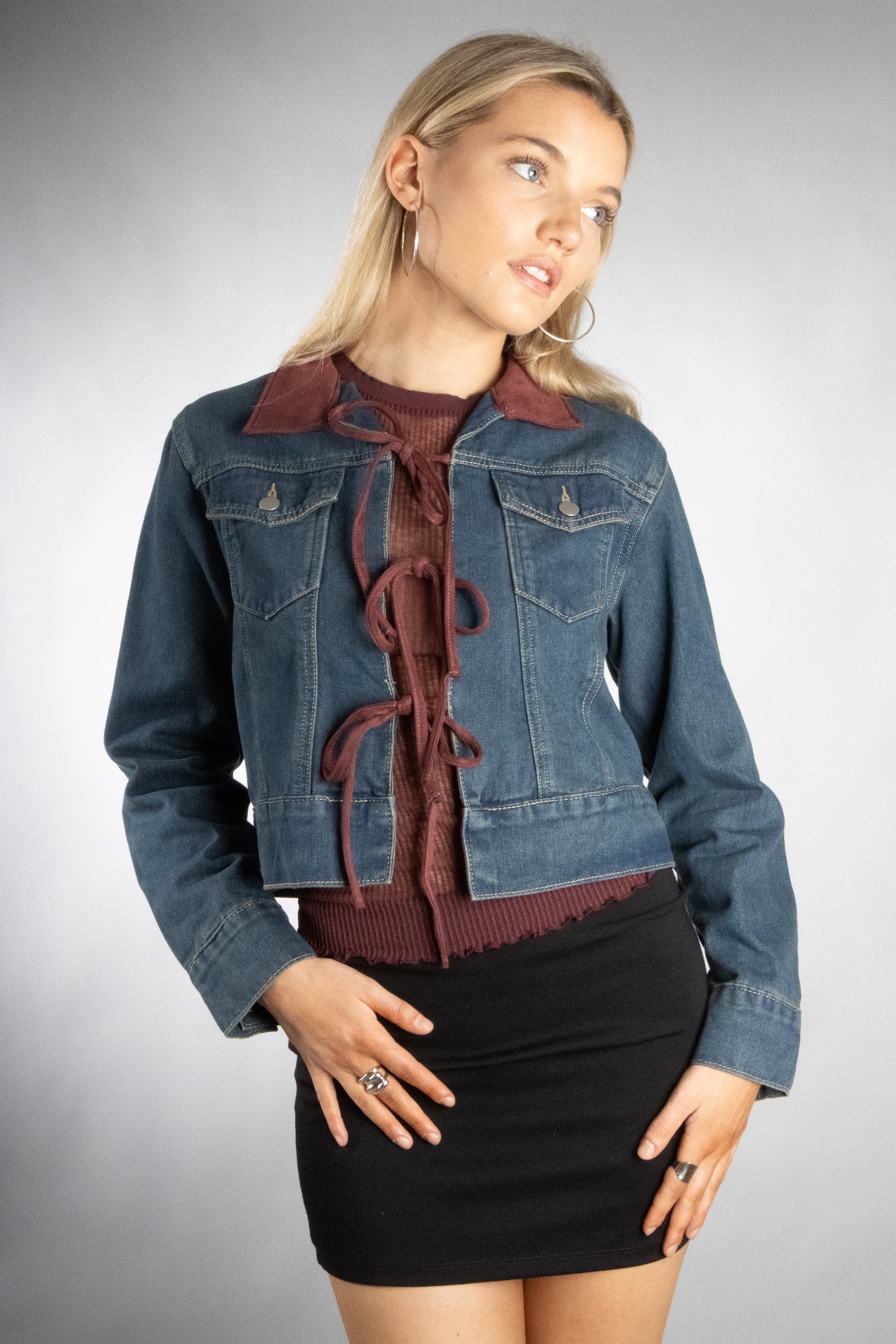[Walmart Exclusive] Women's Triple Tie Denim Jacket