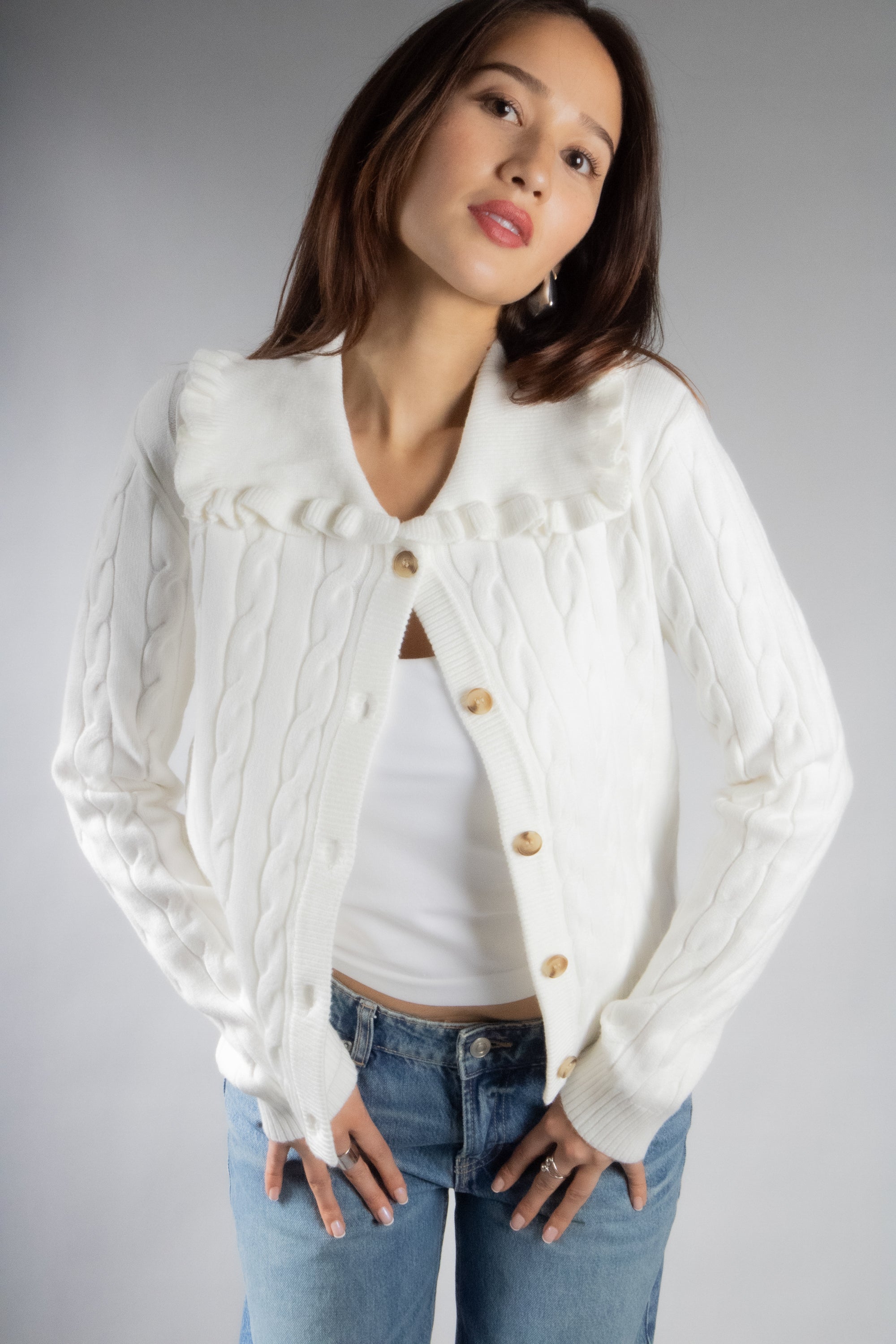 Women's Ruffle Collar Cardigan