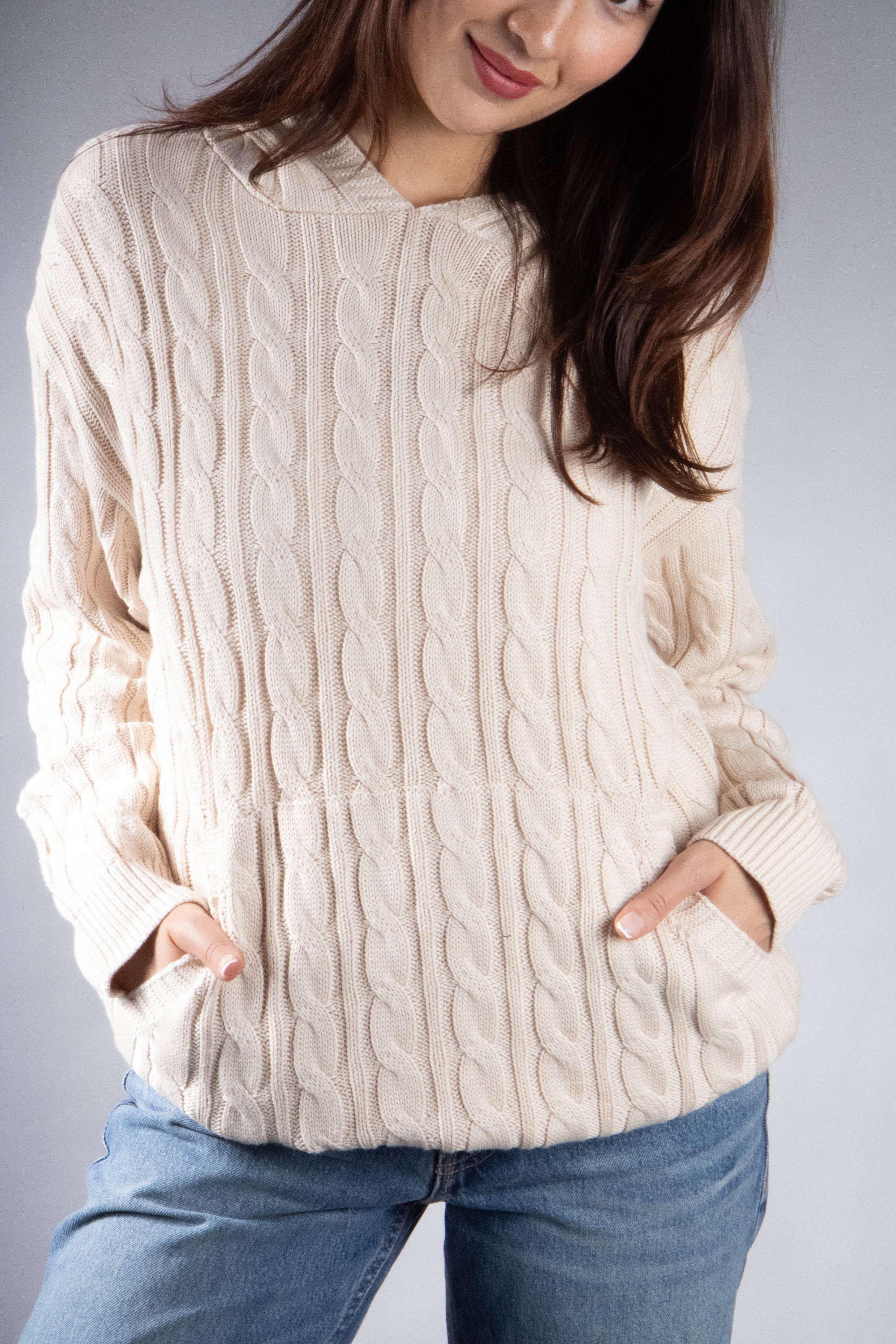 Women's Oversized Cable Knit Hooded Sweater