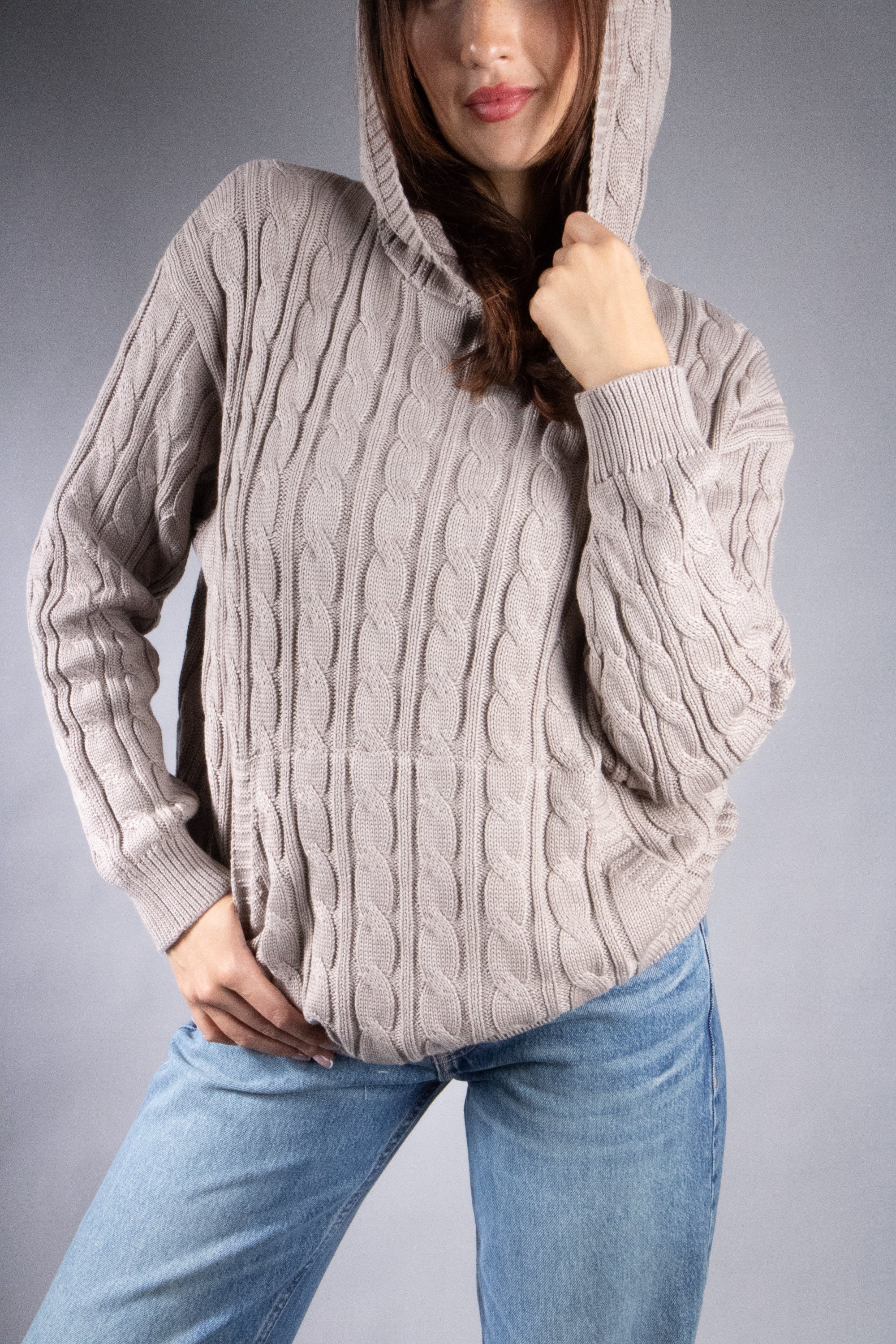 Women's Oversized Cable Knit Hooded Sweater