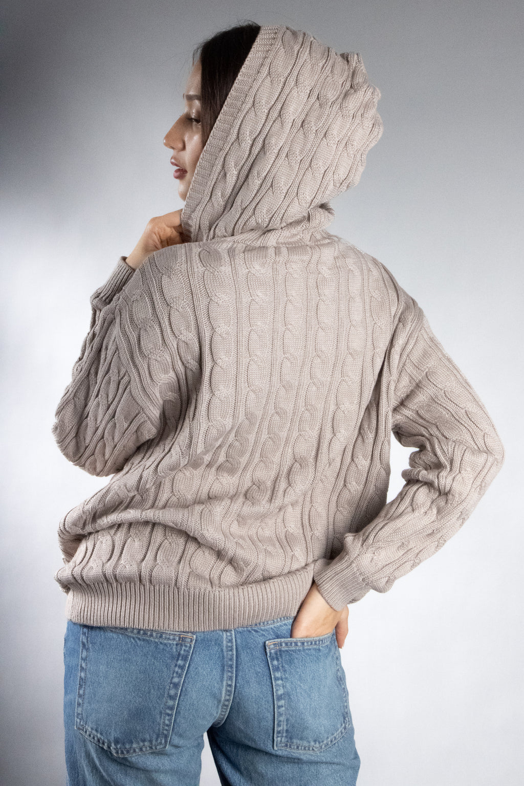 Women's Oversized Cable Knit Hooded Sweater