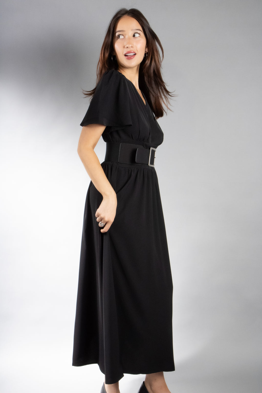 Women's Flutter Sleeve Midi Dress