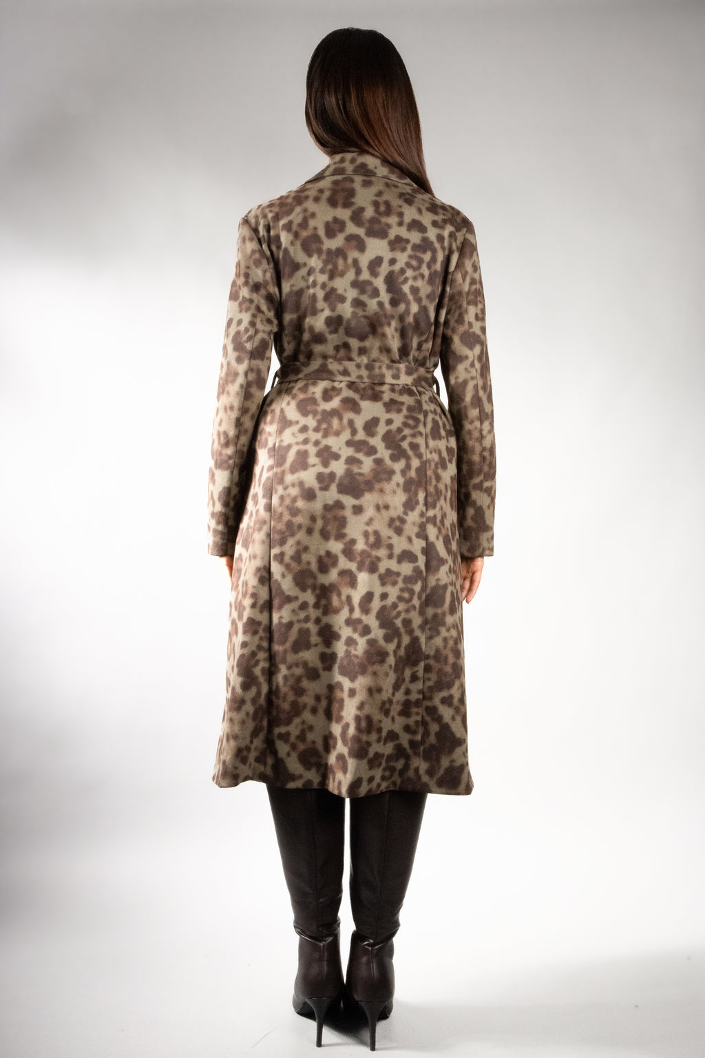 Women's Faux Suede Animal Print Trench Coat